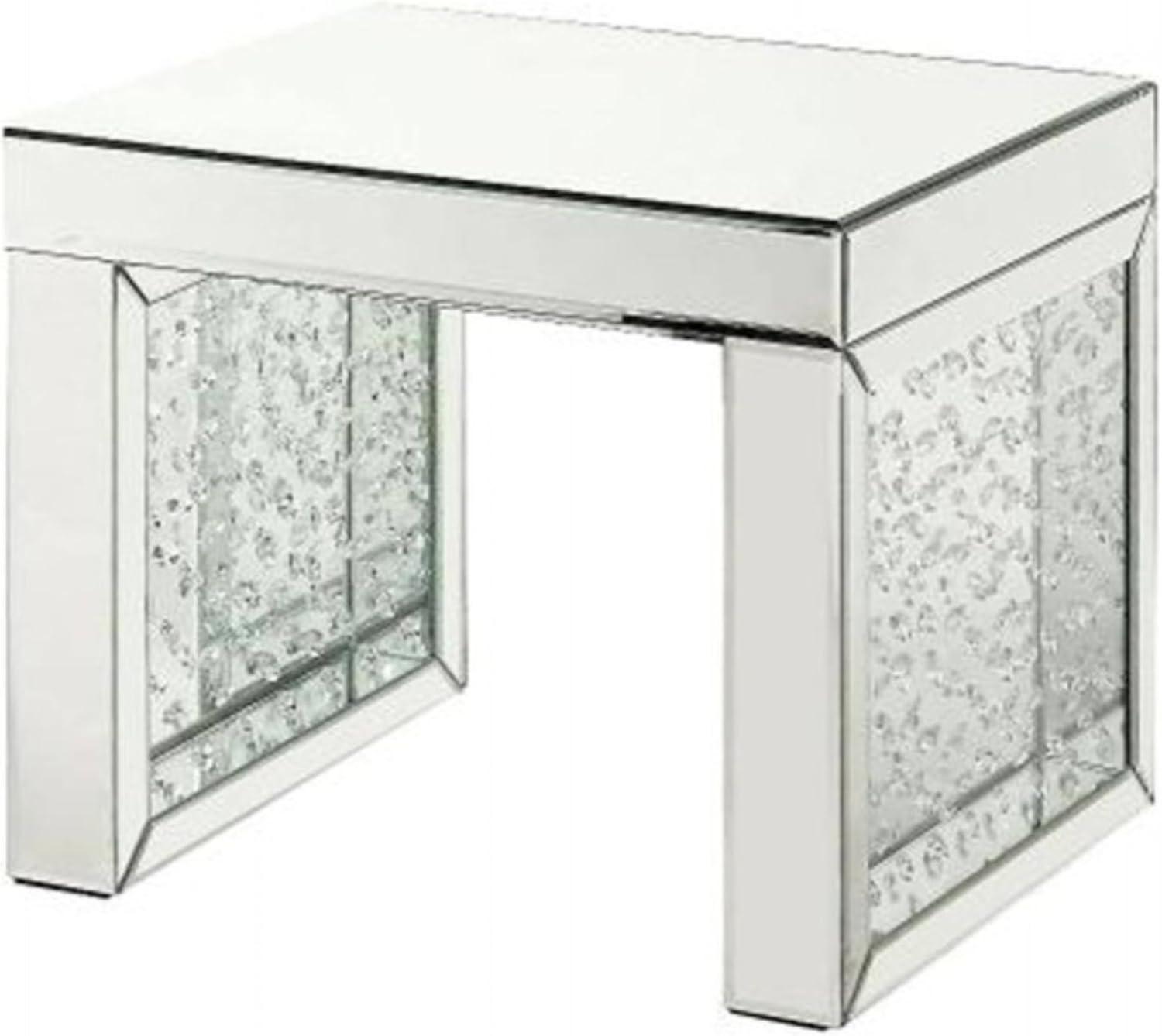 Nysa 14" Mirrored Glass and Wood Accent Table