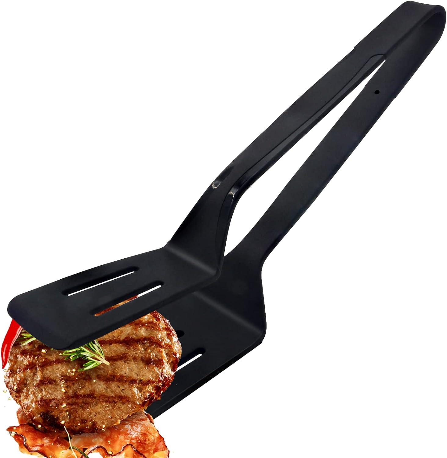Silicone Kitchen Cooking Tongs, Premium Stainless Steel Silicone Barbecue Clamp, Multipurpose BBQ Clamp Spatula for Gripper Bread Clip, Fried Steak Clamp, Flipping Fish, Toast Salad Tongs（11 Inch）