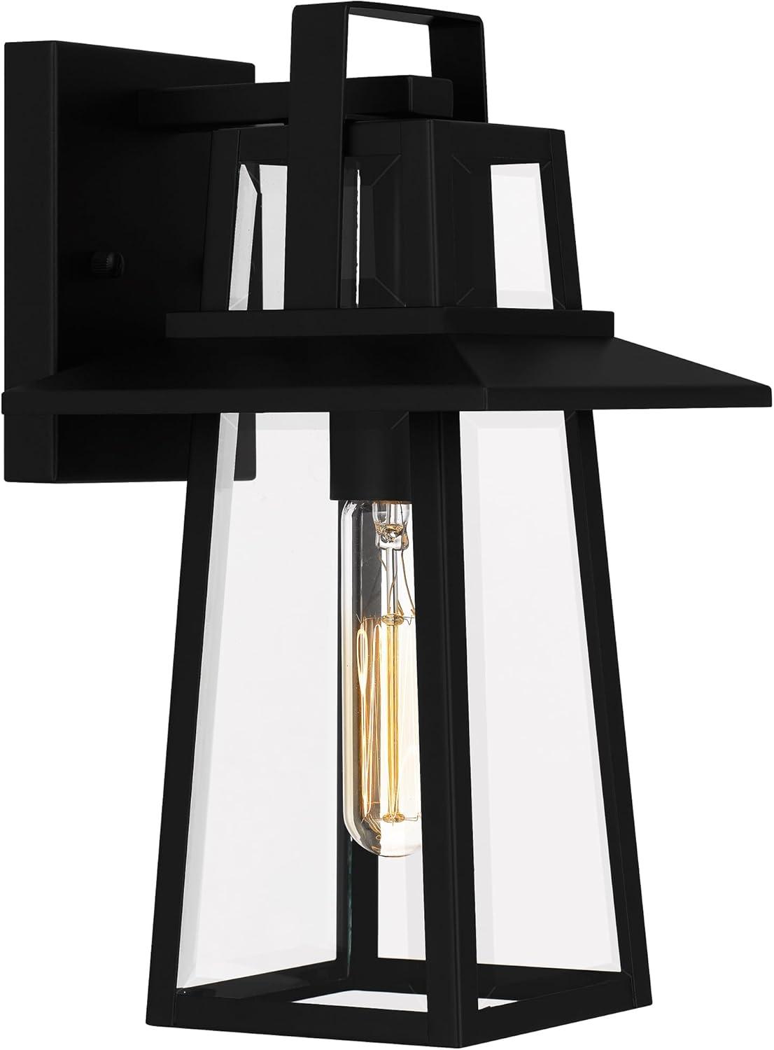 Devonport Matte Black Steel Outdoor Wall Lantern with Clear Glass