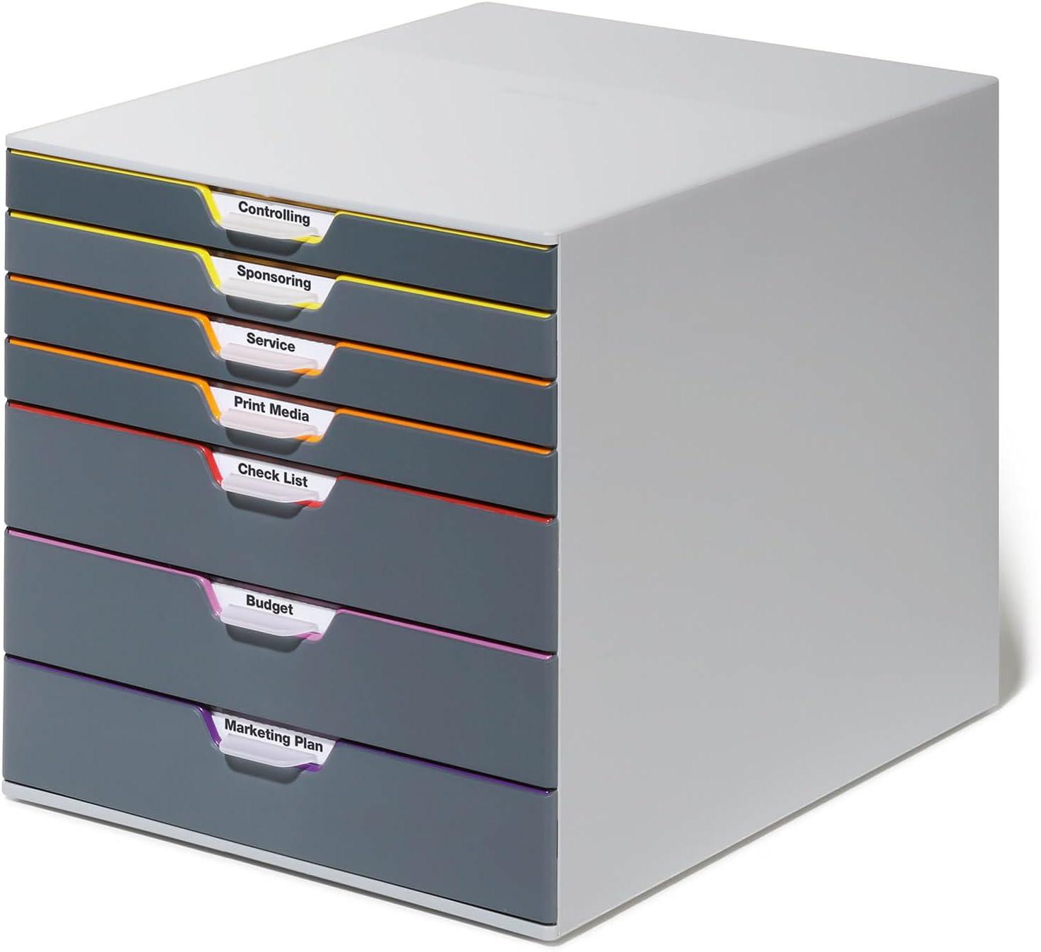 DURABLE Desktop Drawer Organizer (VARICOLOR 7 Compartments with Removable Labels) 11" w x 14" d x 11.375" h, Gray & Multicolored (760727)