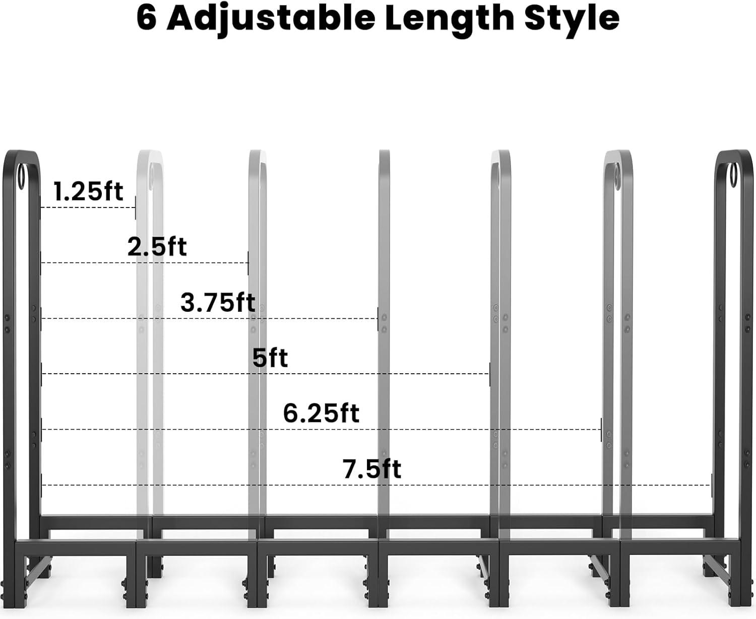 8ft Black Steel Outdoor Firewood Log Rack with Cover