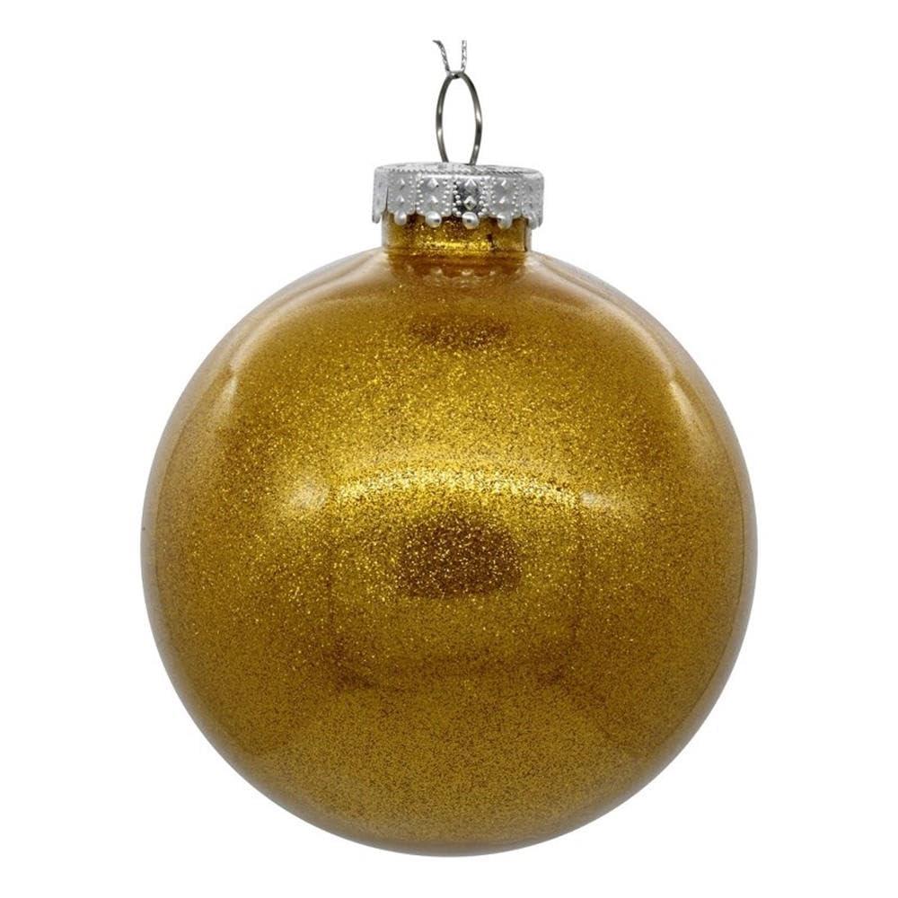 Vickerman 4" Clear Ball Christmas Ornament with Antique Gold Glitter Interior, 6 Pieces per bag