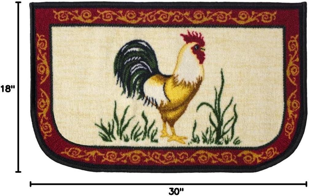 Kashi Home  Kitchen Rug, Printed Durable Non Slip Floor Mat, Pretty Farmhouse Design 18x30 D-Shape - Dot Rooster
