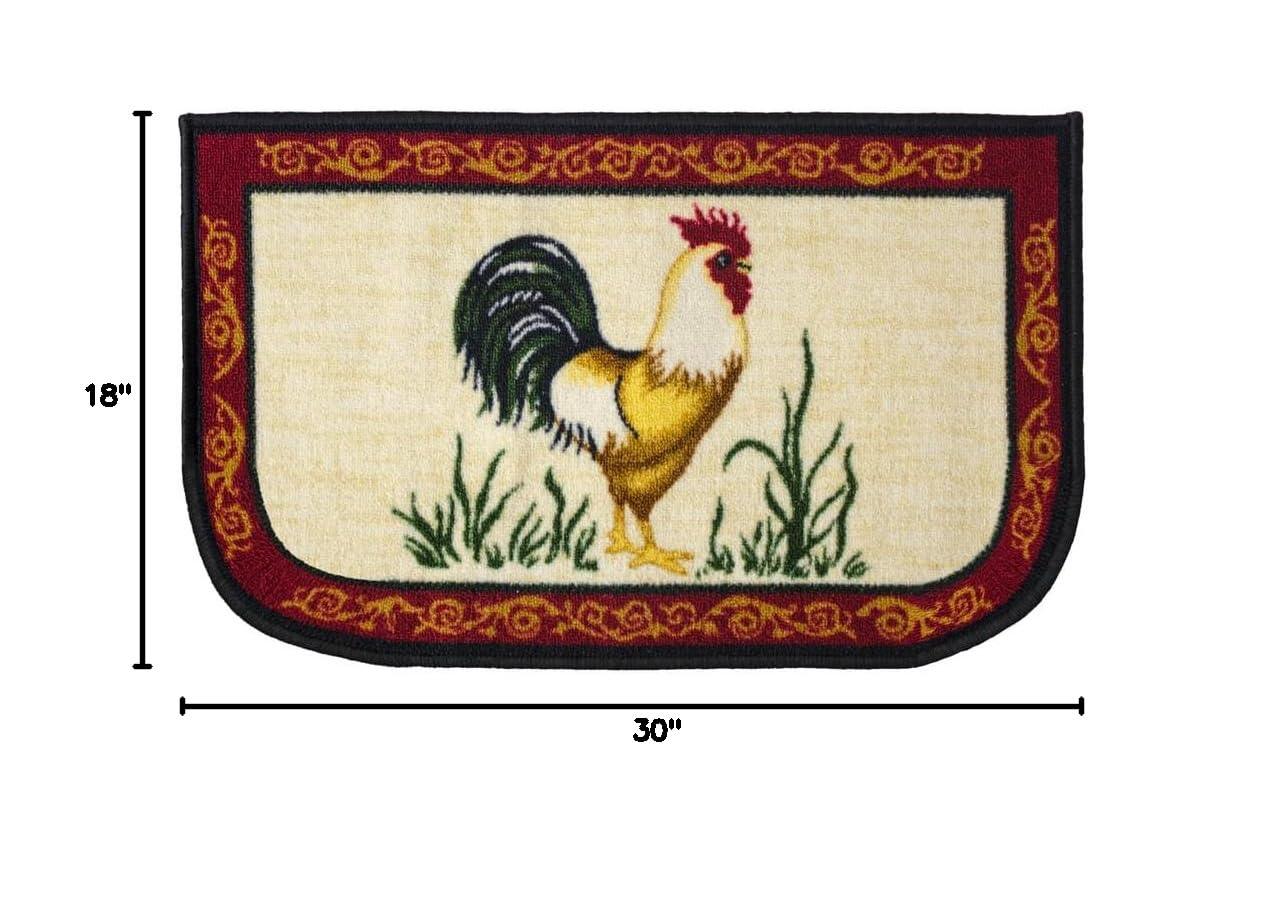 Kashi Home  Kitchen Rug, Printed Durable Non Slip Floor Mat, Pretty Farmhouse Design 18x30 D-Shape - Dot Rooster
