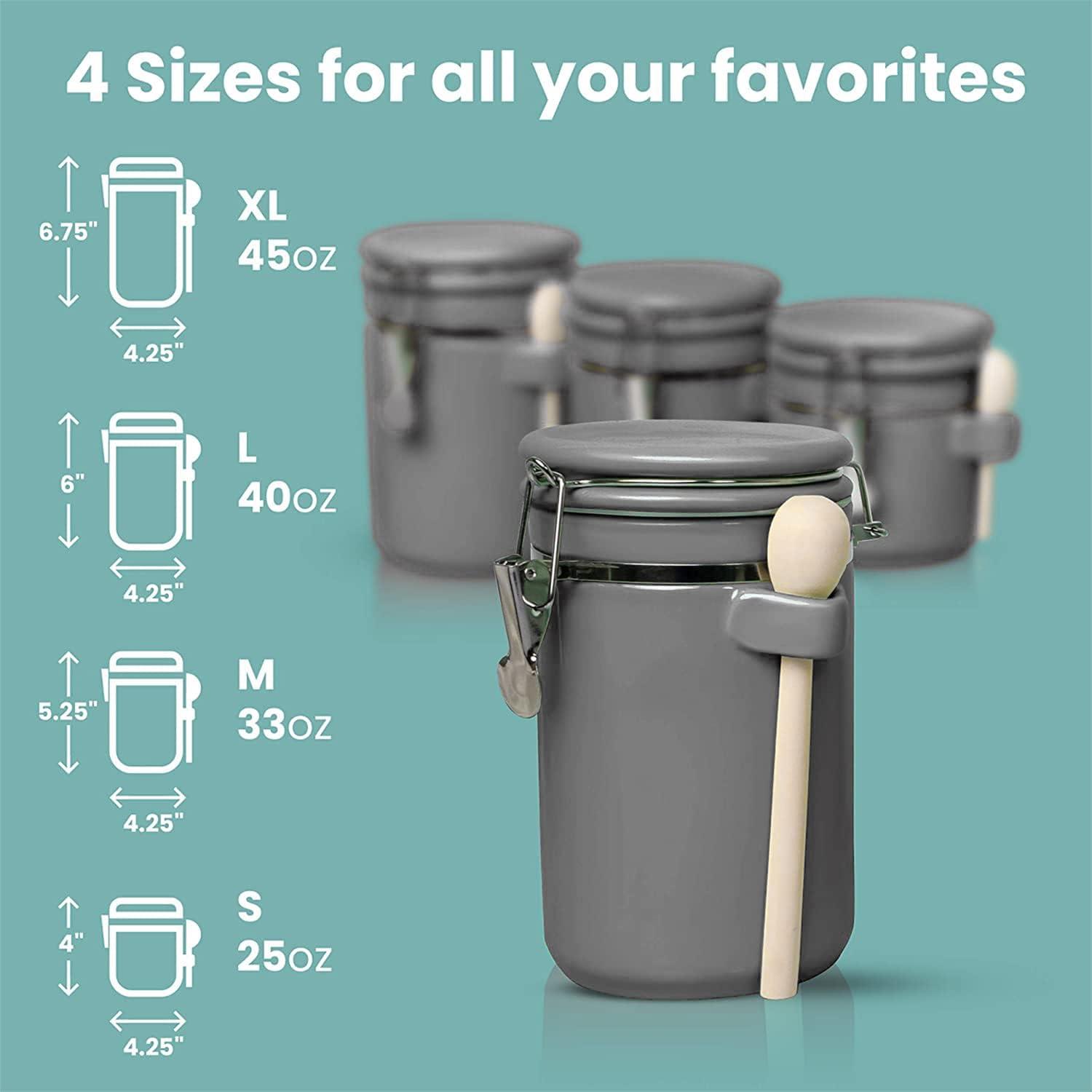 Home Intuition Home Intuition Ceramic Kitchen Canisters Set of 4 with Wooden Spoons Reusable Chalk Labels, Coffee, Tea (Red)