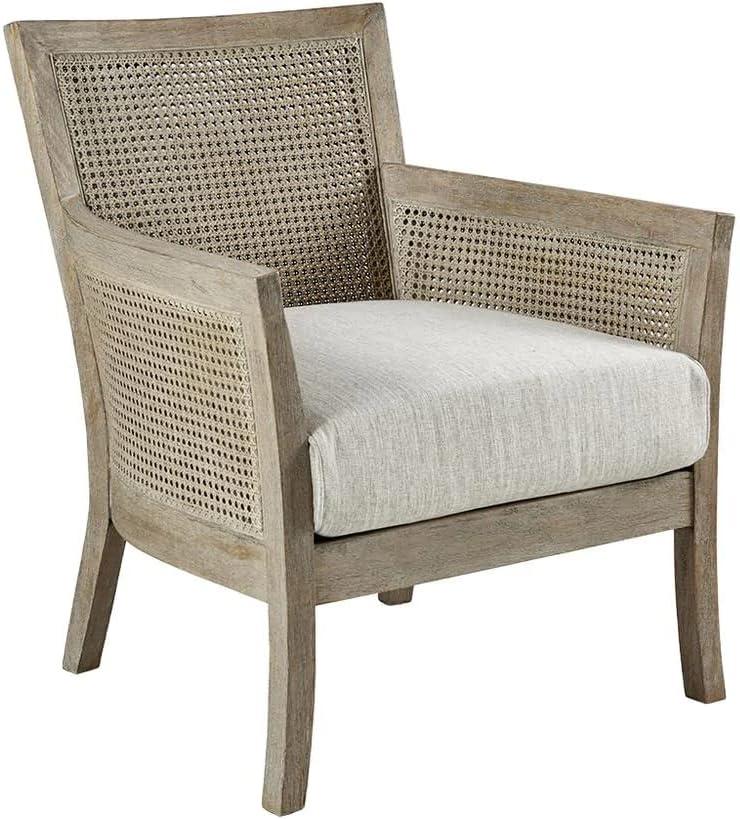 Madison Park Paulie Accent Chair Cream/Reclaimed Natural: Upholstered Wingback, Rubberwood Frame