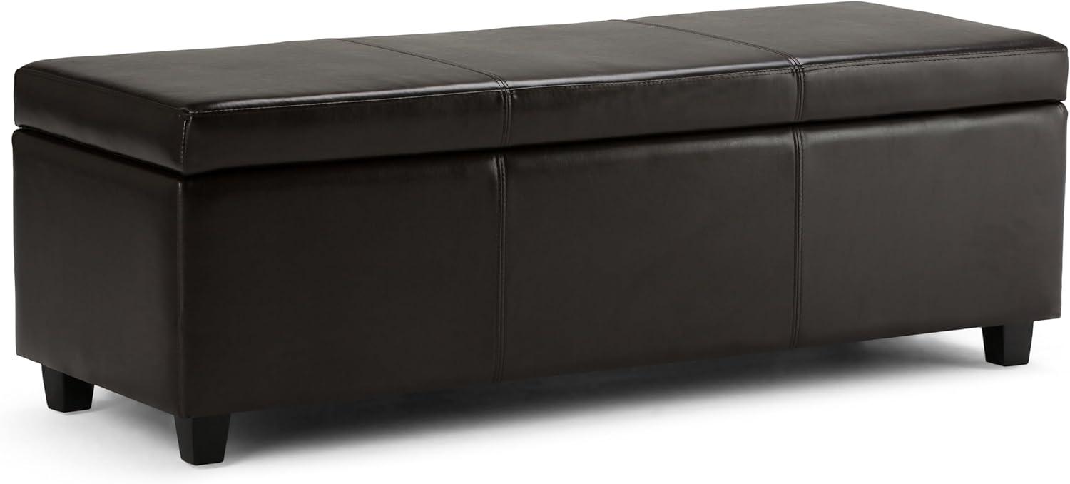 Simpli Home Avalon Faux Leather Storage Bench in Tanners Brown