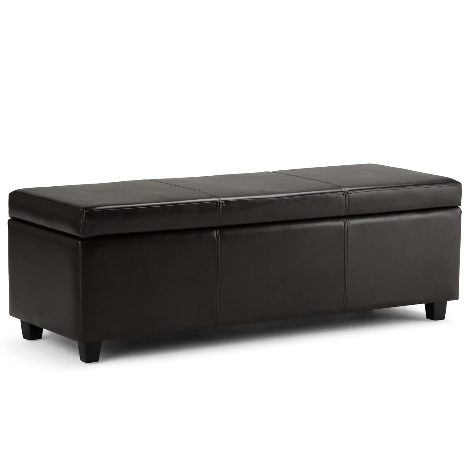 Simpli Home Avalon Faux Leather Storage Bench in Tanners Brown