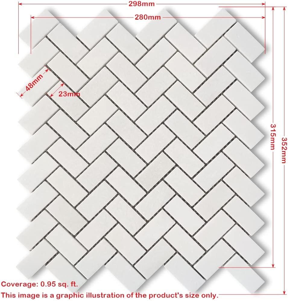 Carrara White Marble Herringbone Mosaic Tile Sheet