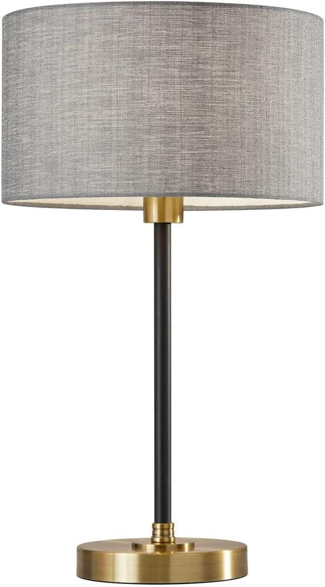 59" 3-way Bergen Floor Lamp Black - Adesso: Mid-Century, Antique Brass Mix, Gray Shade