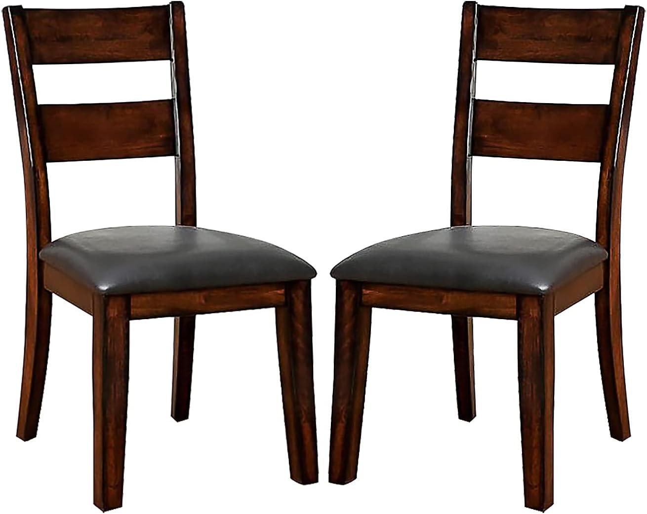 Simple Relax Set of 2 Faux Leather and Wood Dining Side Chairs in Dark Cherry