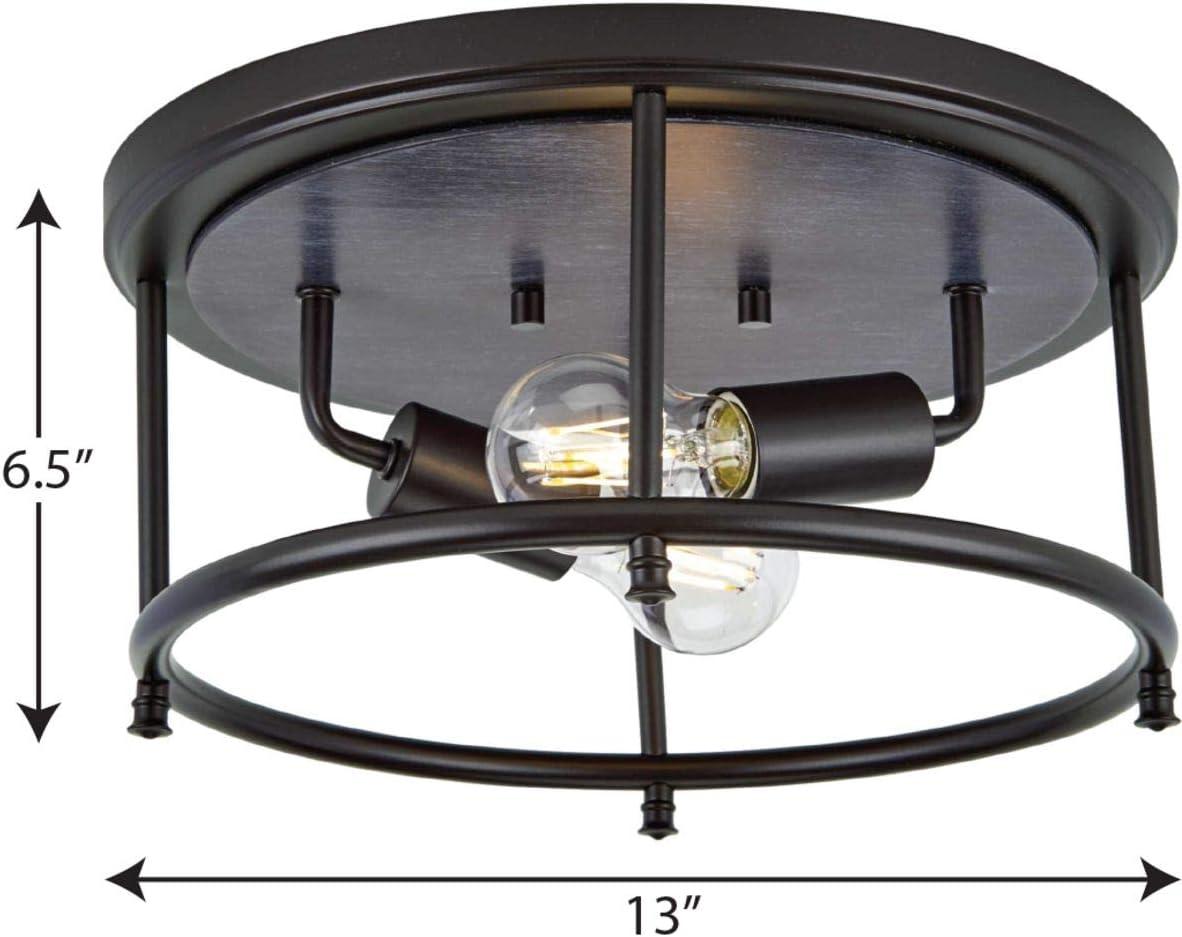 Progress Lighting Durrell 2-Light Flush Mount, Matte Black, Open-Cage, Steel