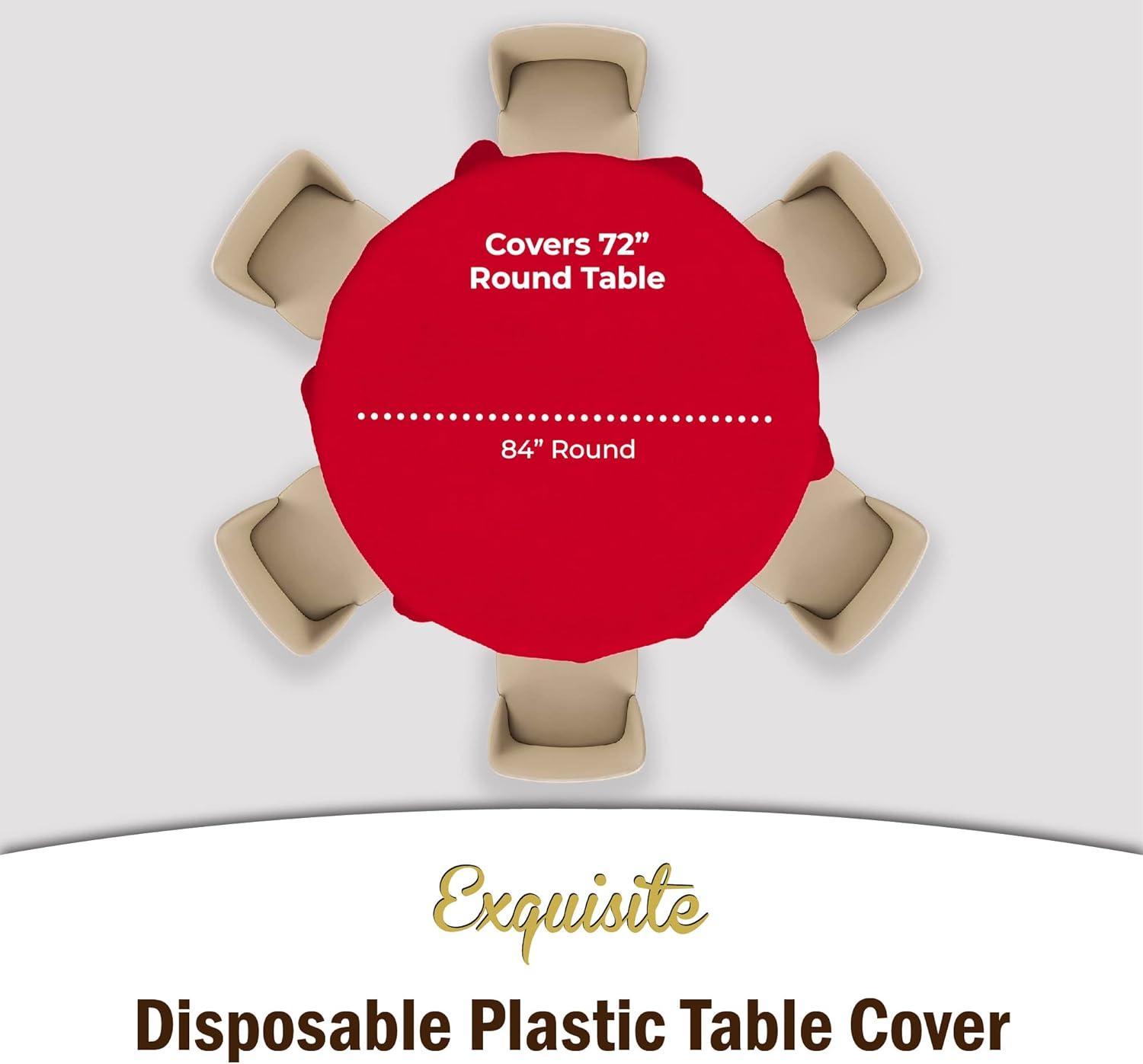 Crown Display Premium Quality Plastic Tablecloth 84 Inch. Round- Red- 6 Packs