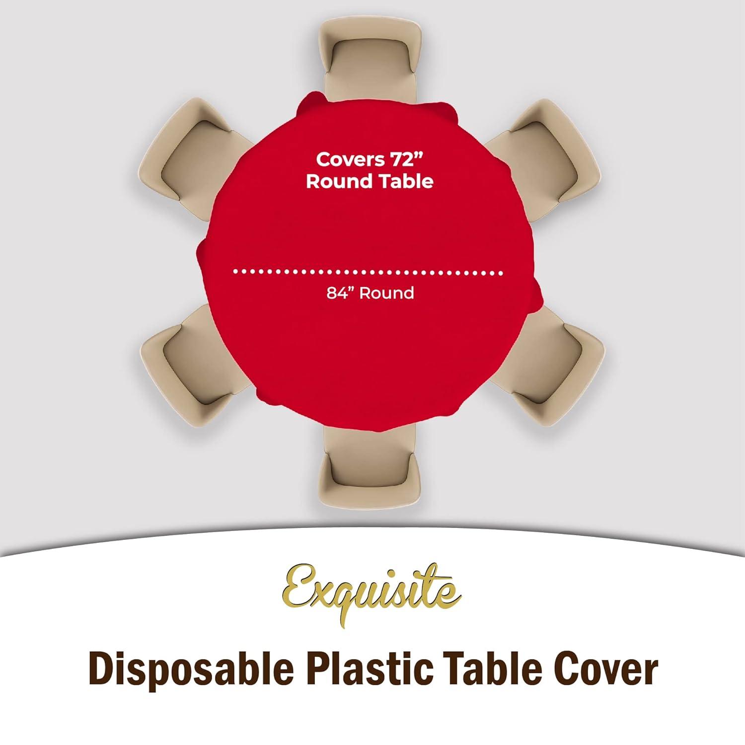 Crown Display Premium Quality Plastic Tablecloth 84 Inch. Round- Red- 6 Packs