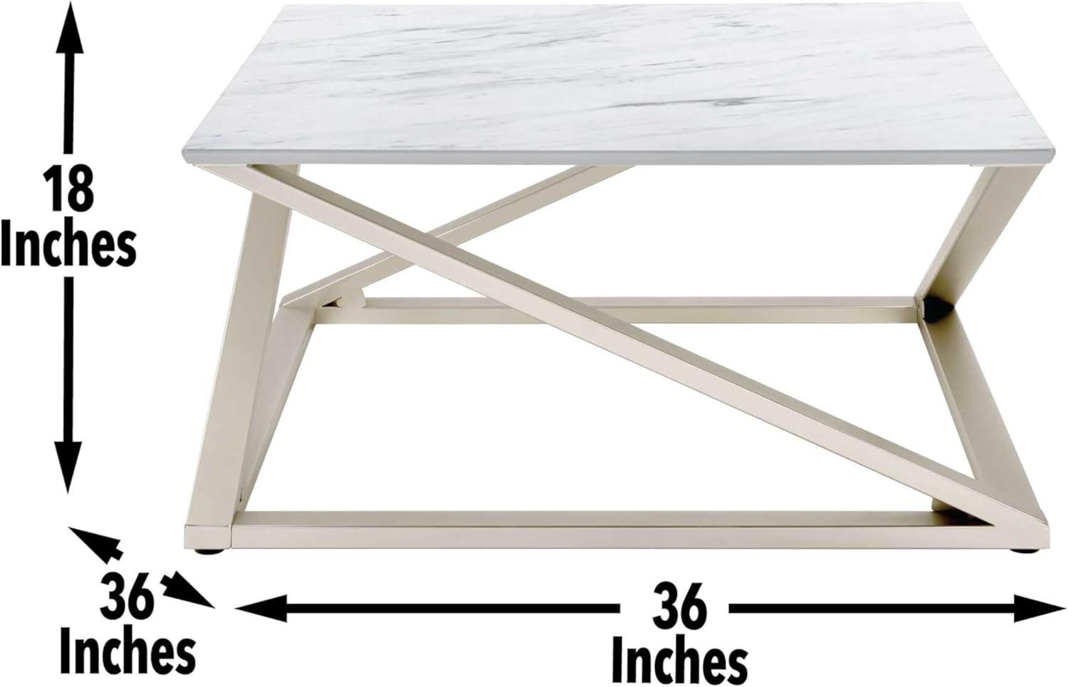 Zurich Square Cocktail Table White/Chrome - Steve Silver Co.: Faux Marble Top, Metal Base, Contemporary Design