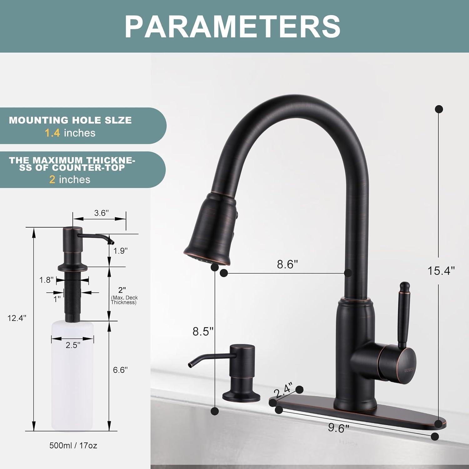 WOWOW Pull Out Kitchen Faucet with Soap Dispenser