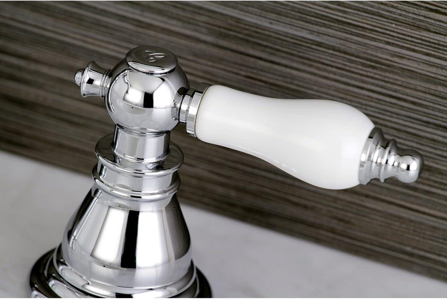 Kingston Brass American Patriot Two-Handle 3-Hole Deck Mount Widespread Bathroom Faucet with Brass Pop-Up Drain
