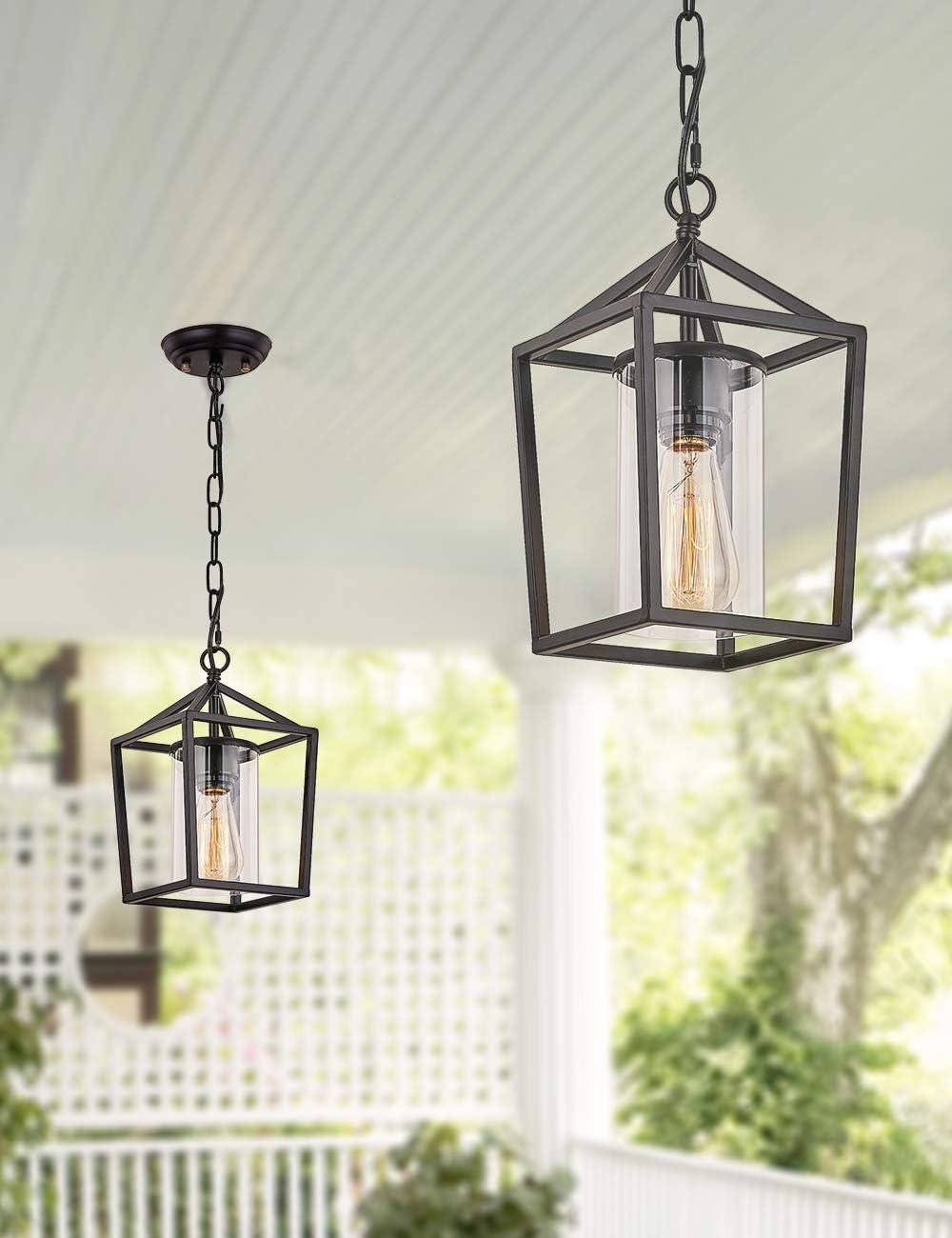 Black Metal and Glass Vintage Cage Outdoor Pendant Light