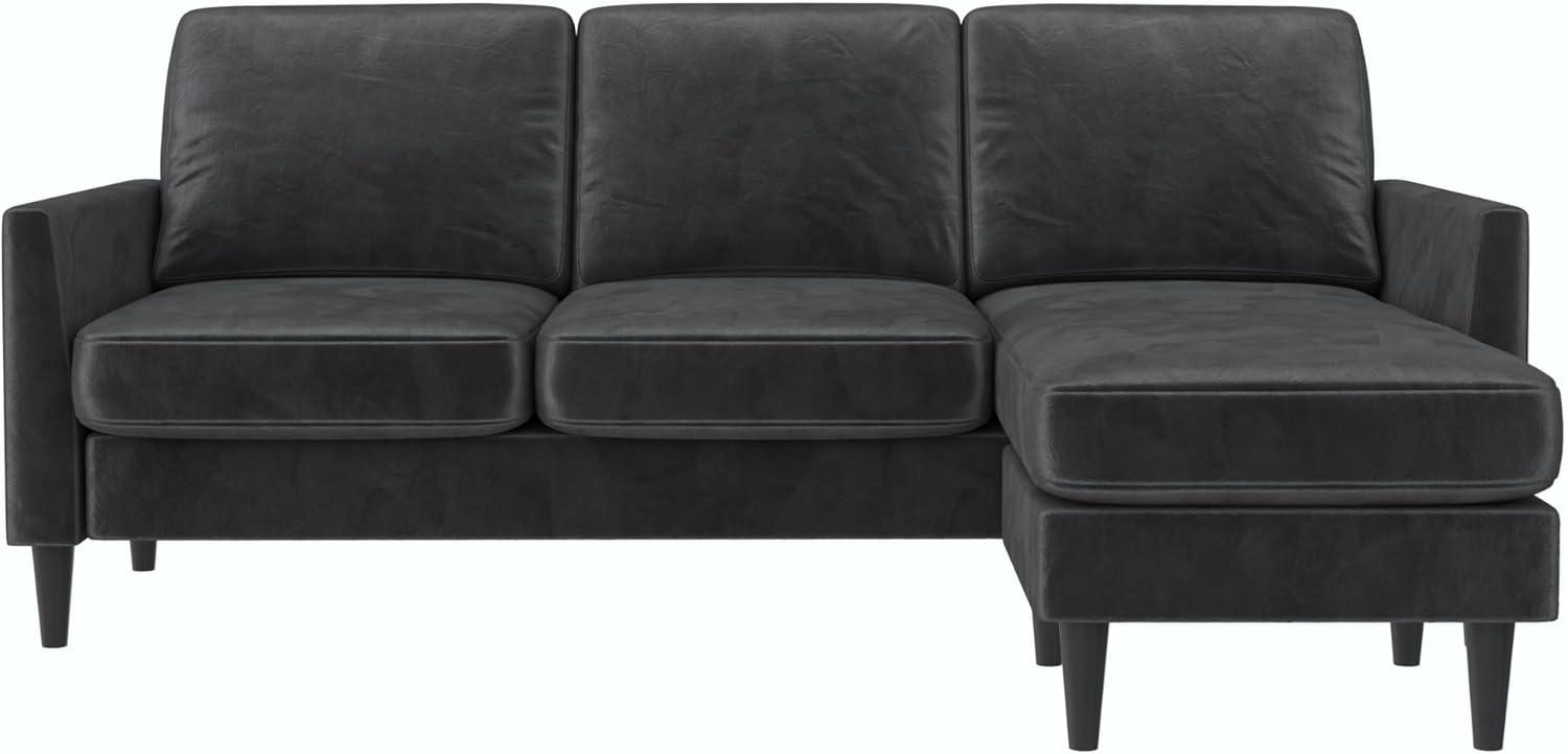 Winston Dark Gray Velvet Reversible Sectional Sofa with Ottoman