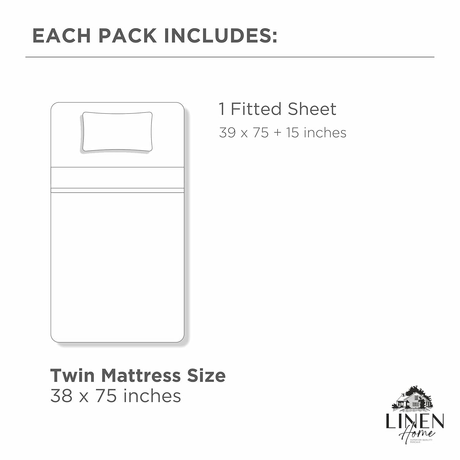 100% Cotton Percale Fitted Sheet Twin Size, White, 1 Deep Pocket Fitted Sheet, Crisp and Cool Strong Bed Linen, 39"X75"+15"