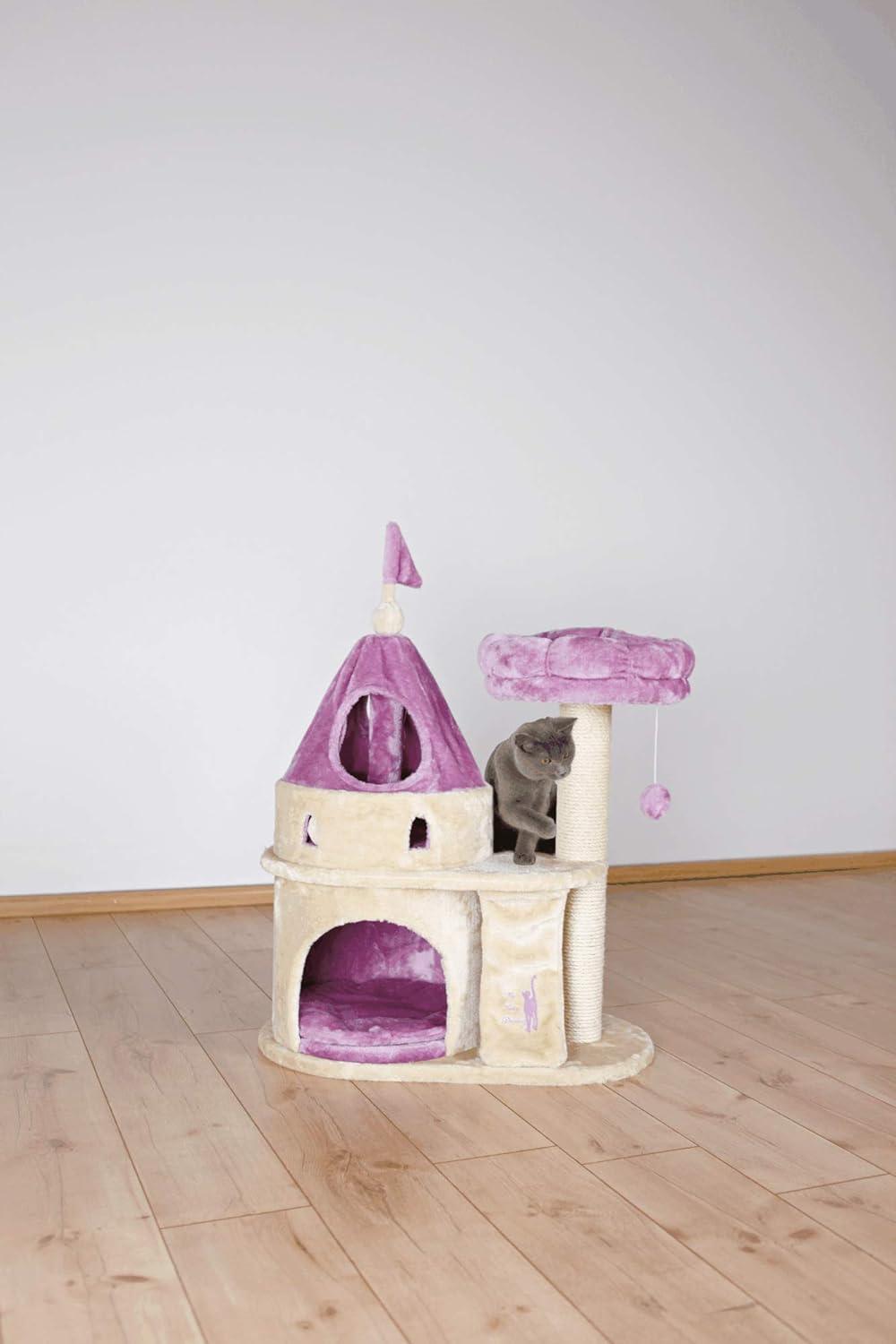 TRIXIE My Kitty Darling Castle Condo, Plush Cat Tree, Sisal Scratching Post, Removable Bed, Crinkling Blanket, Cat Toy