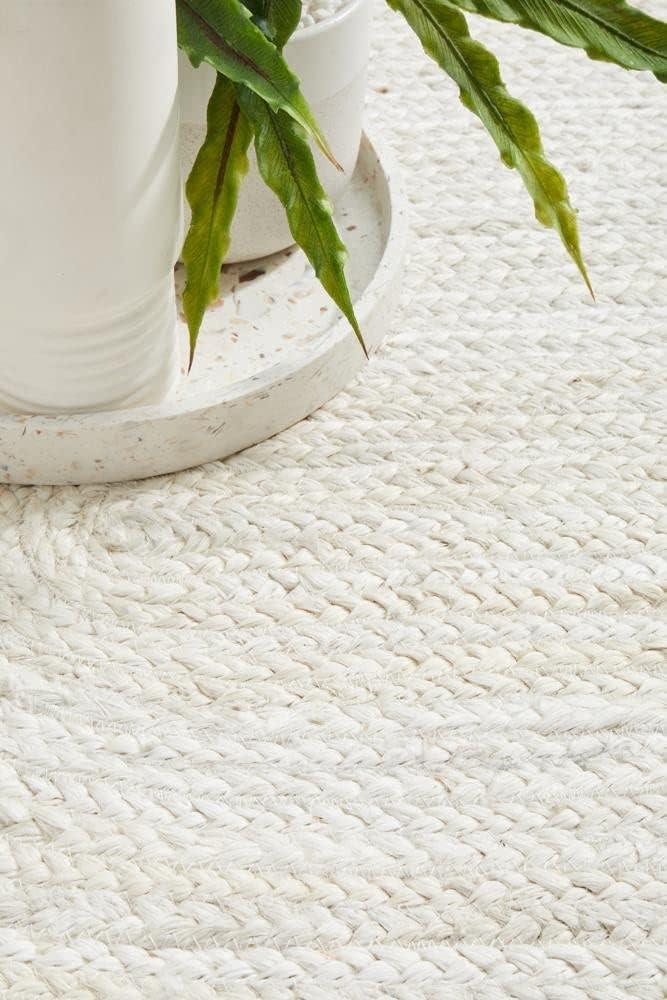 Nuloom Rikki Coastal Braided Jute Area Rug, Round 4', Off White