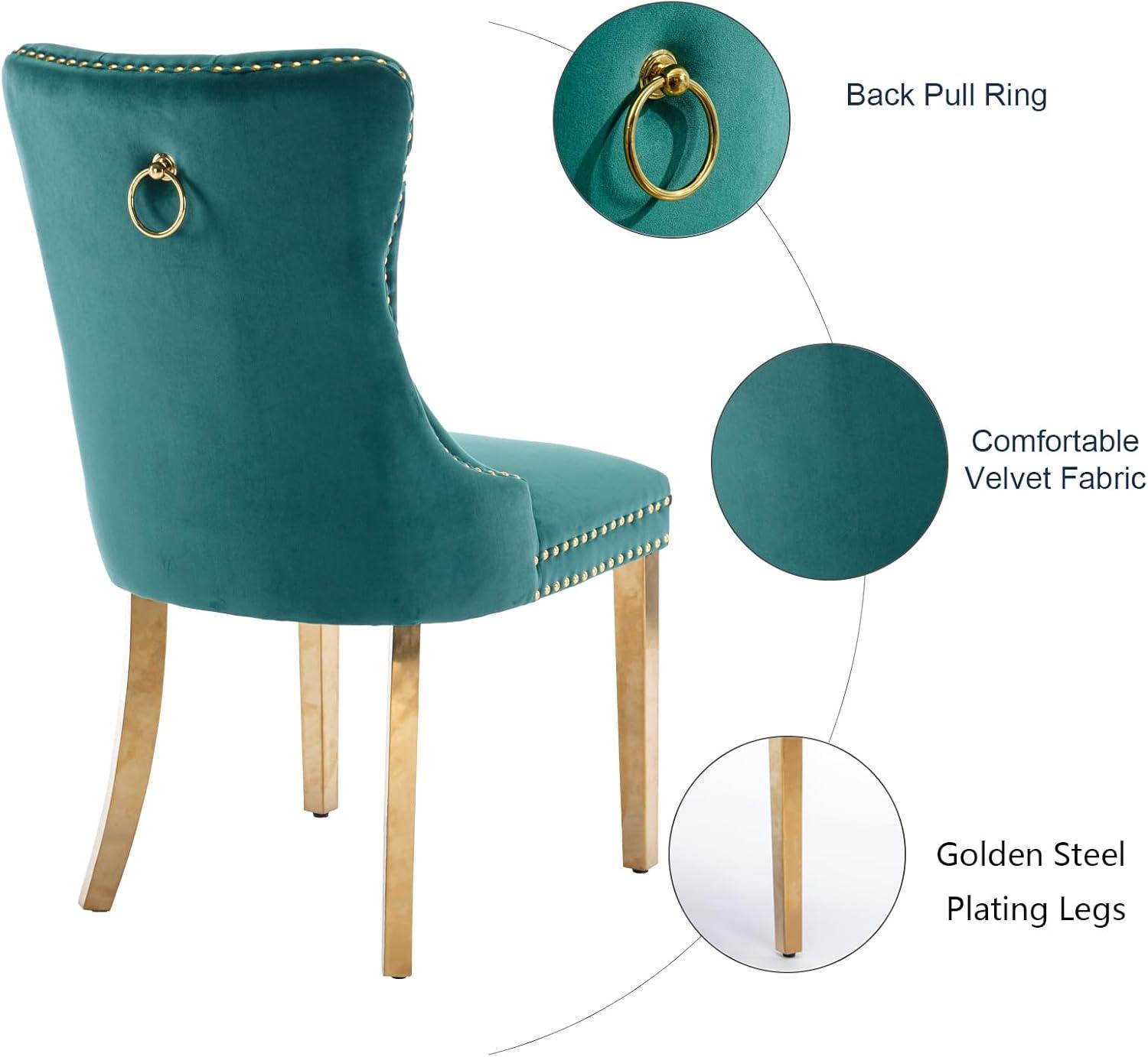 ODUSE-DAILY Green Velvet Dining Chairs Set of 6, Kitchen & Dining Room Chairs, Nailheads Tufted, Sillas De Comedor, Fabric Upholstered, Golden Metal Legs (Green, 6 Pcs)