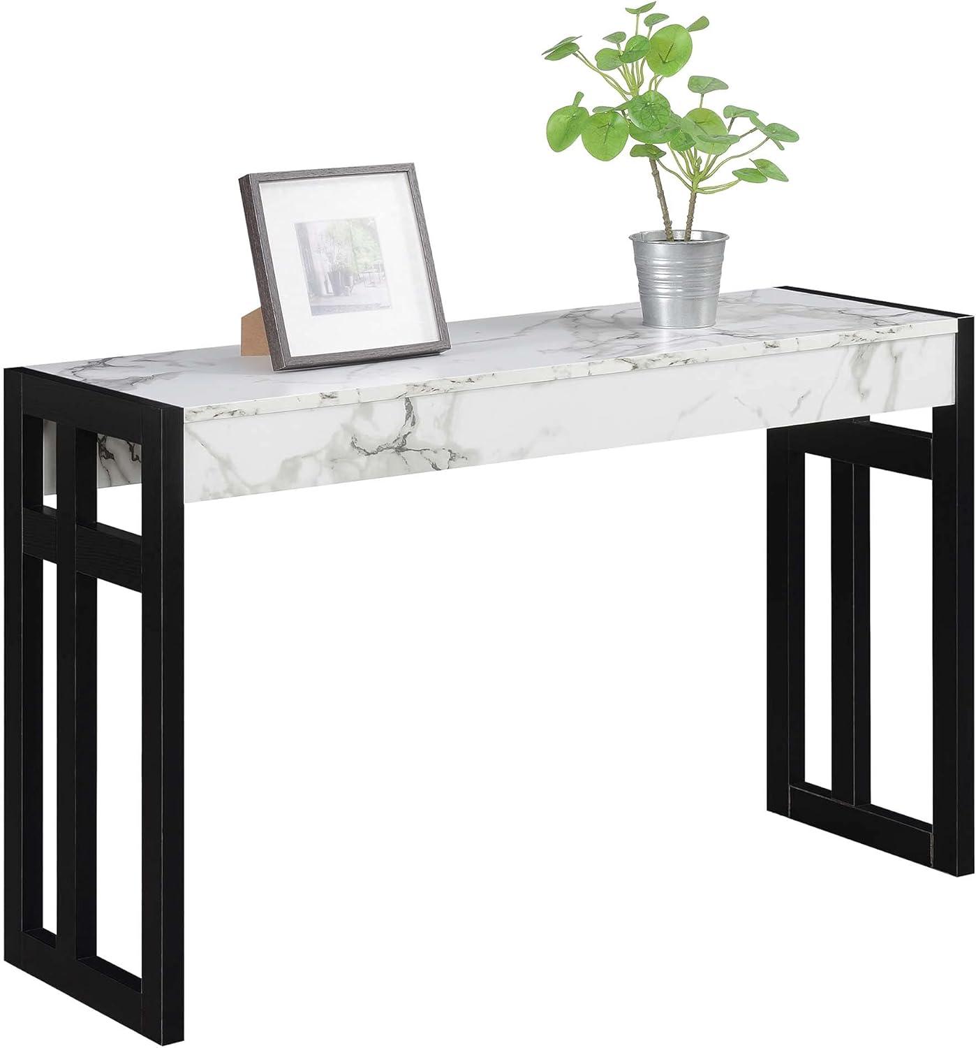 Monterey Console Table, White Faux Marble/Black