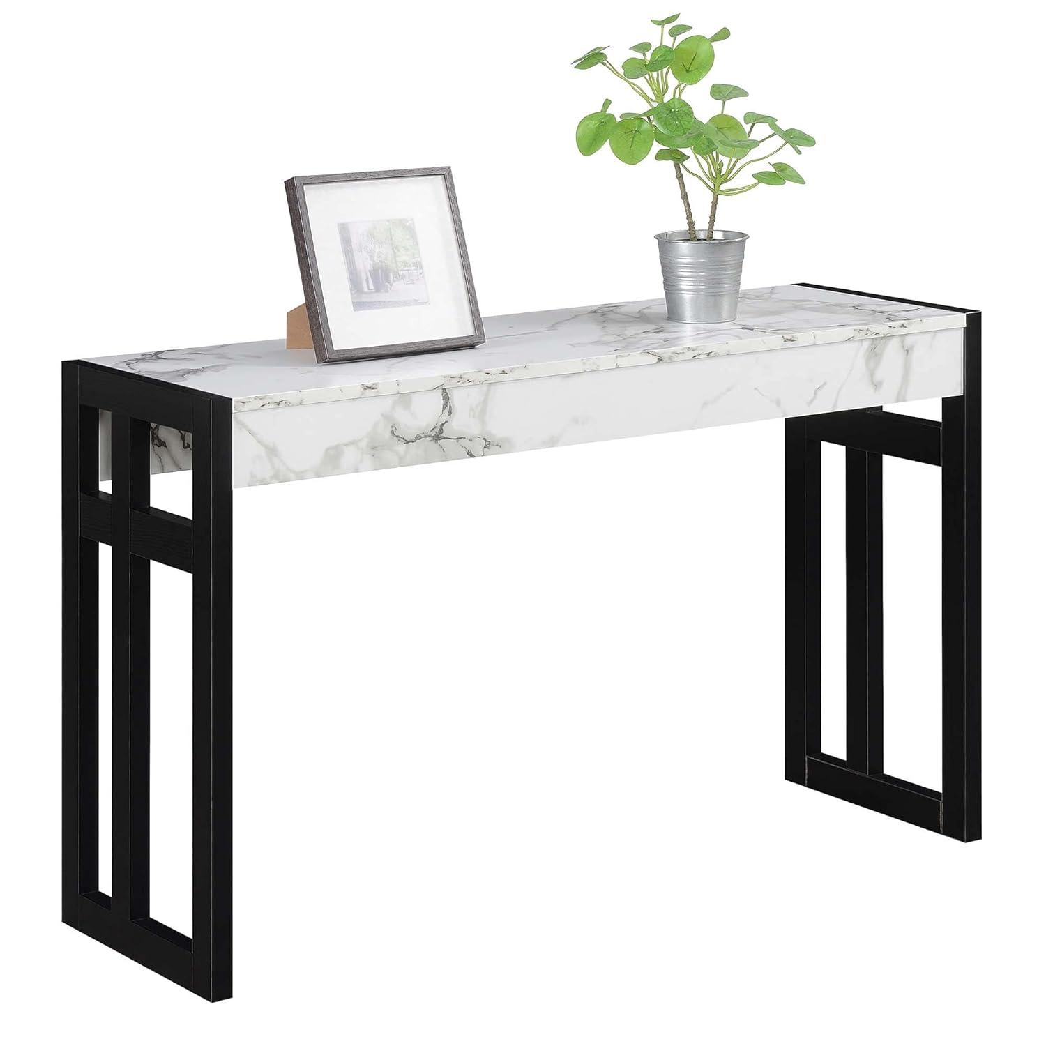 Monterey Console Table, White Faux Marble/Black