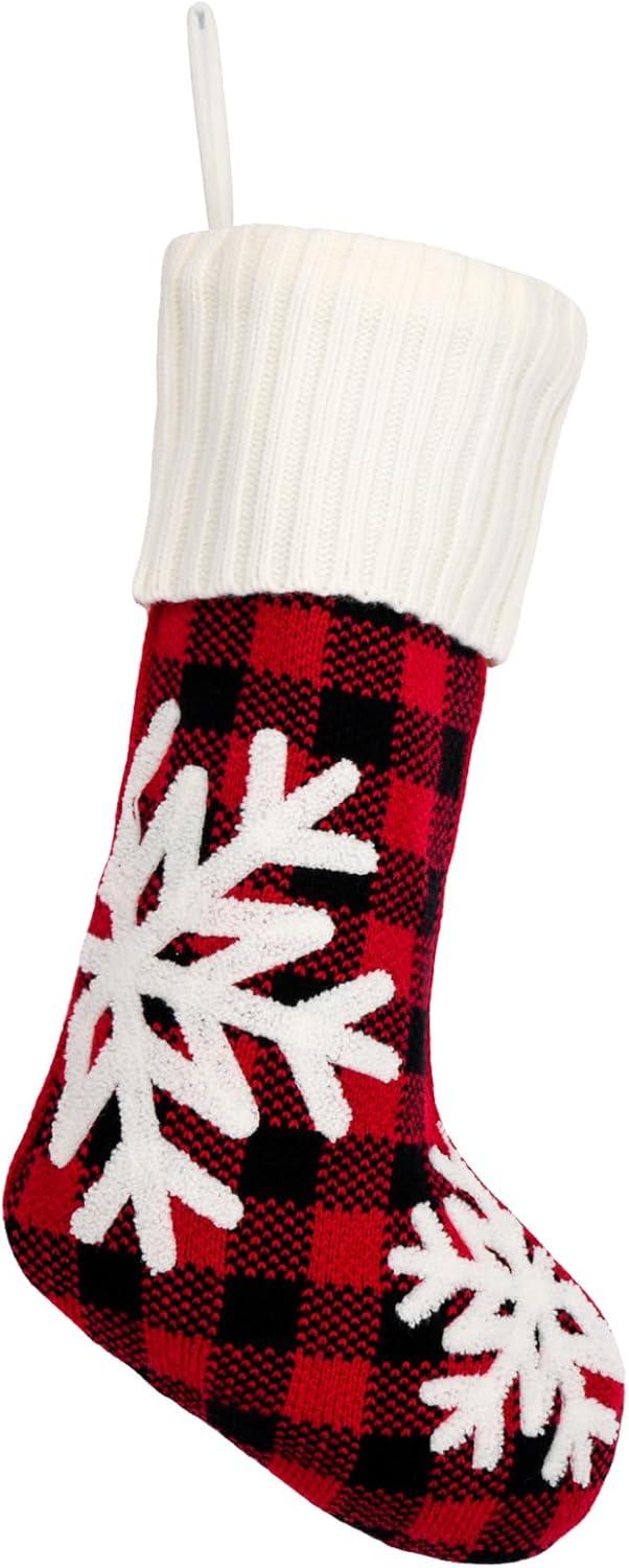 19" Red and Black Buffalo Plaid Christmas Stocking with Faux Fur Trim