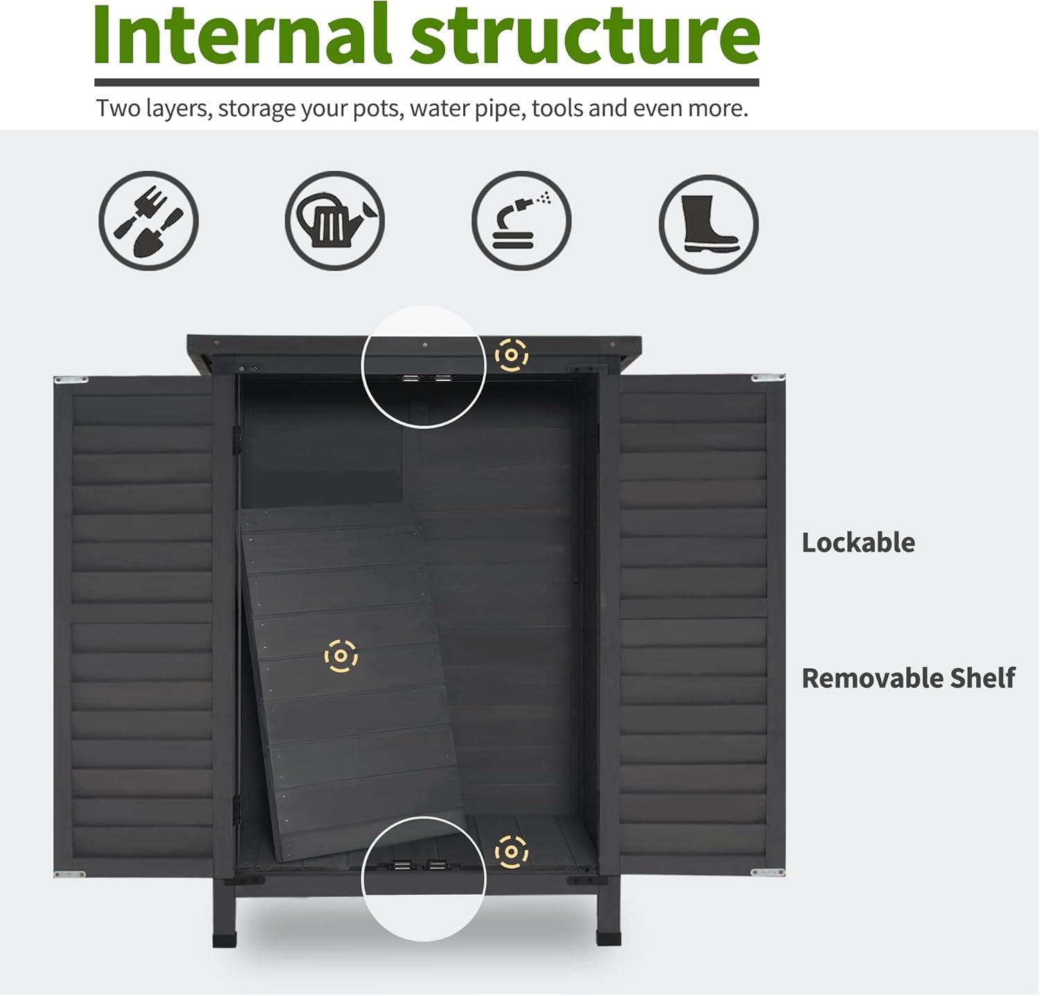 MCombo 24.6 in. W x 18 in. D Outdoor Wood Storage Cabinet，Garden Wooden Tool Shed with Double Doors