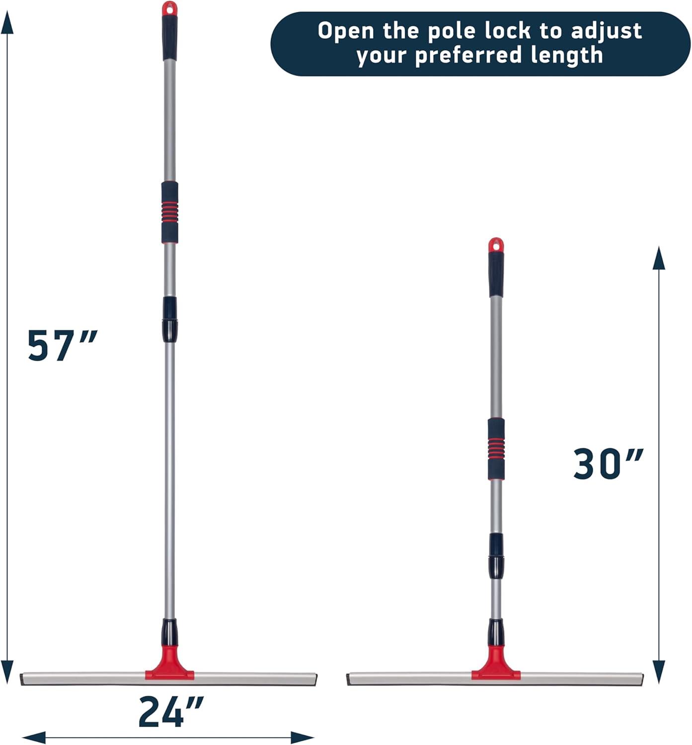 DSV Standard Professional Stainless Aluminum Floor Squeegee | 30” – 57” | Silicone Rubber Head 23.6”