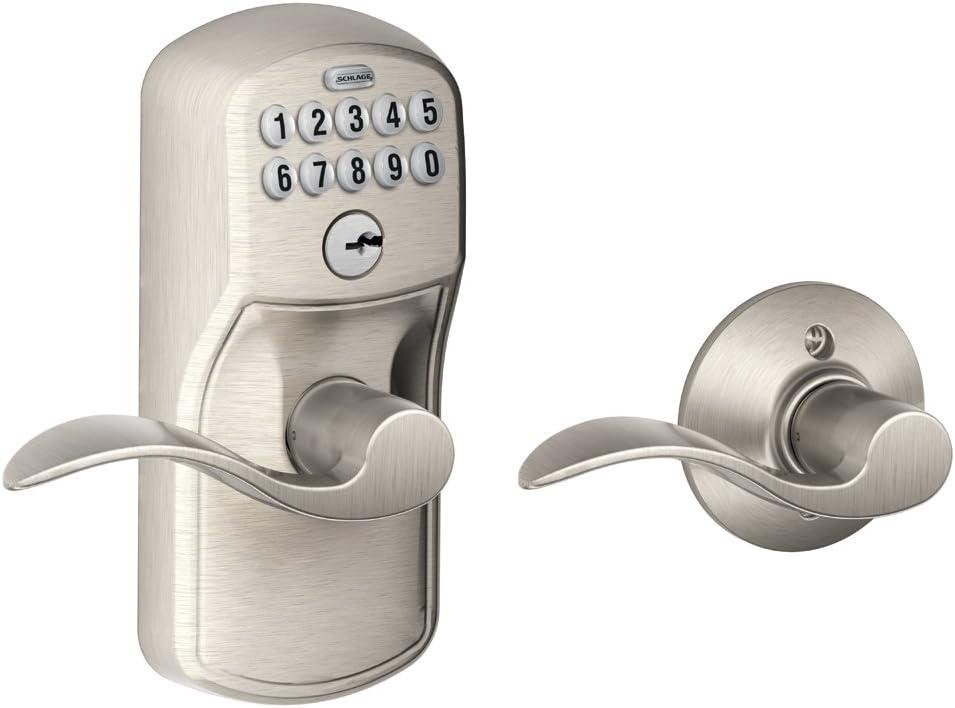 Satin Nickel Accent Keypad Entry Lever with Plymouth Trim