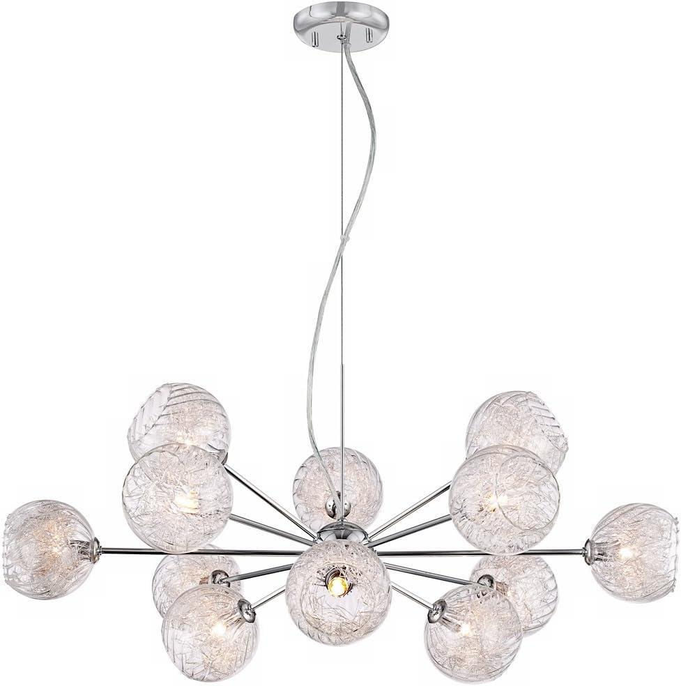 Possini Euro Design Wired Chrome Chandelier Lighting 32" Wide Modern Sputnik Art Glass 12-Light Fixture for Dining Room House Foyer Kitchen Island