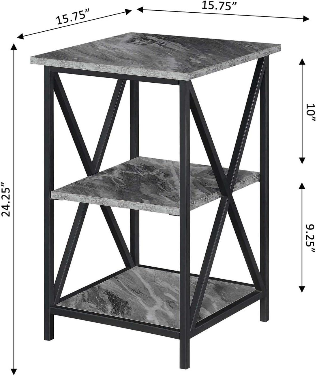 Convenience Concepts Tucson End Table with Shelves in Marble Gray Wood Finish