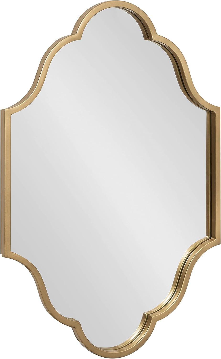 Elegant Scalloped Edge Rectangular Wall Mirror in Gold Finish