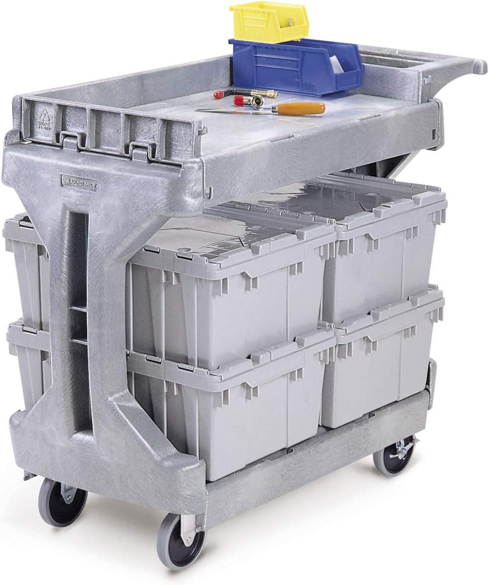 Gray Heavy Duty 2-Tier Rolling Utility Cart with Hinged Side Gates