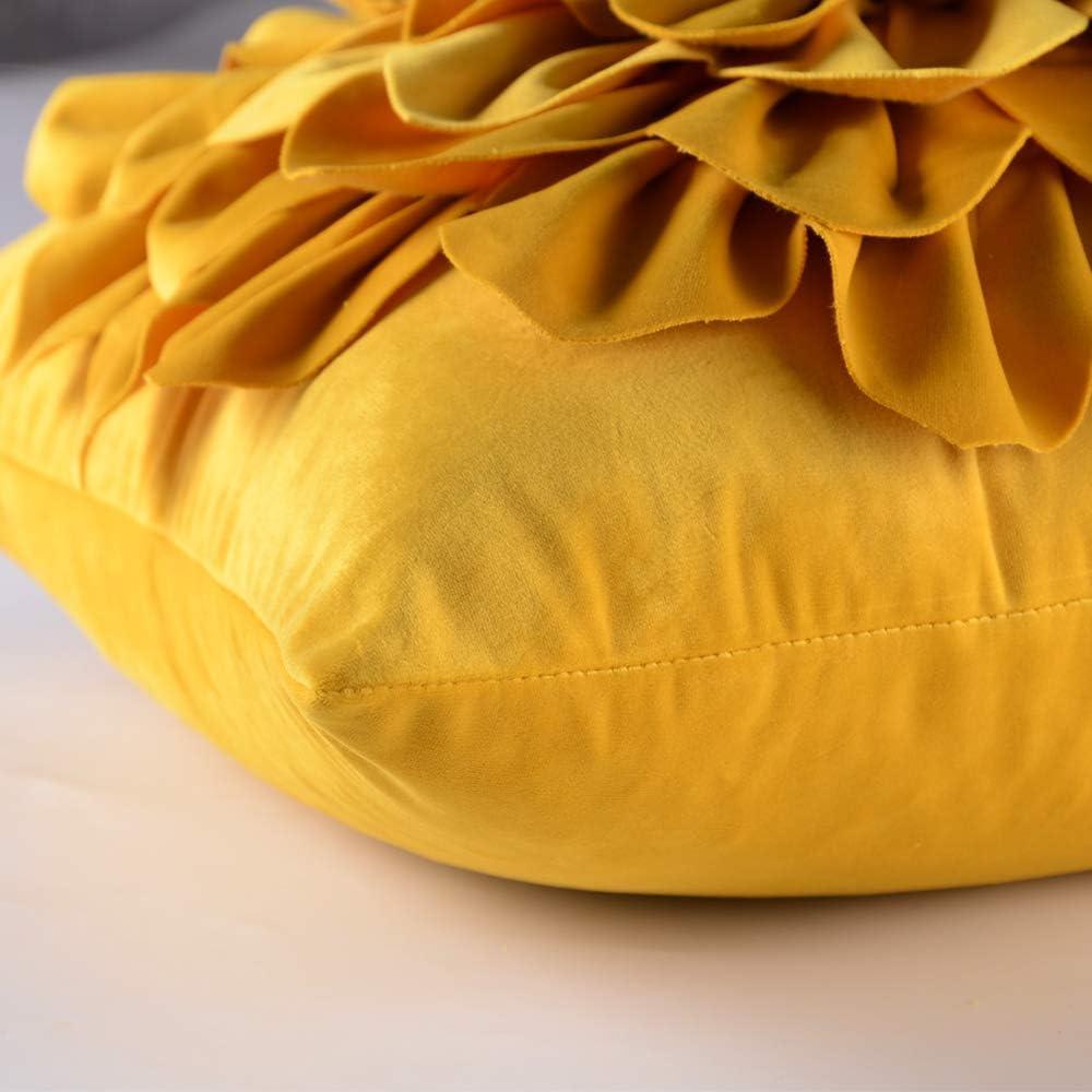 Yellow Velvet 3D Flower Decorative Pillowcase 18x18 Inch