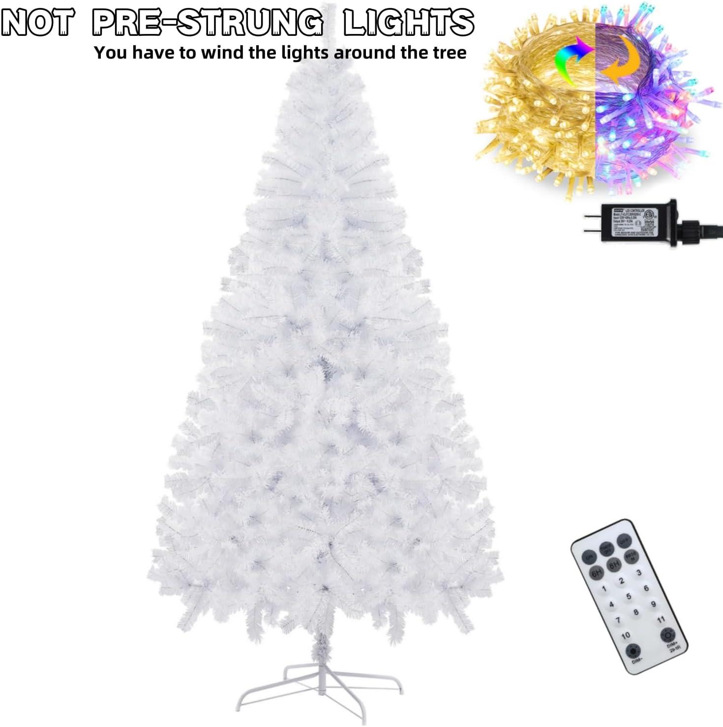 6-Foot White PVC Christmas Tree with Multicolor LED Lights