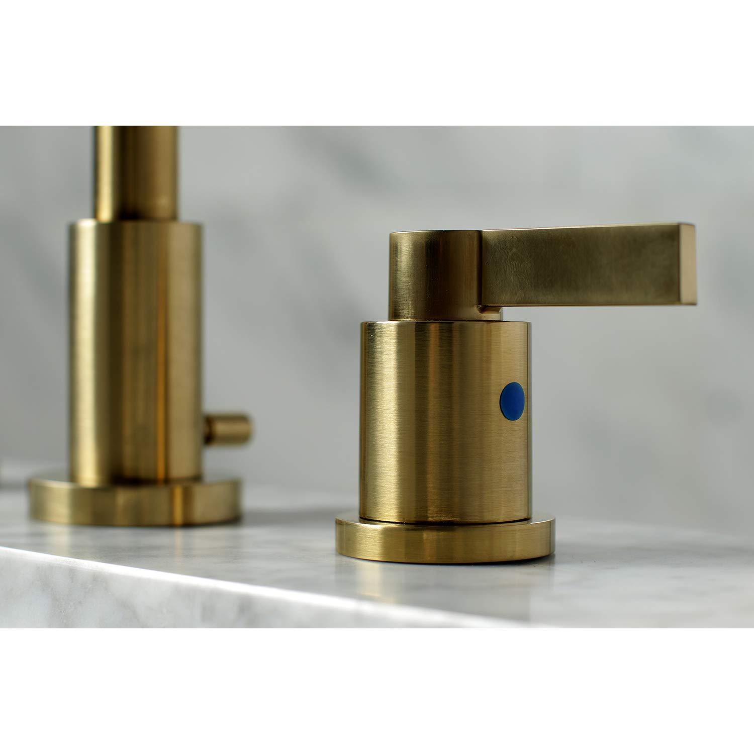 Kingston Brass NuvoFusion Two-Handle 3-Hole Deck Mount Widespread Bathroom Faucet with Brass Pop-Up Drain