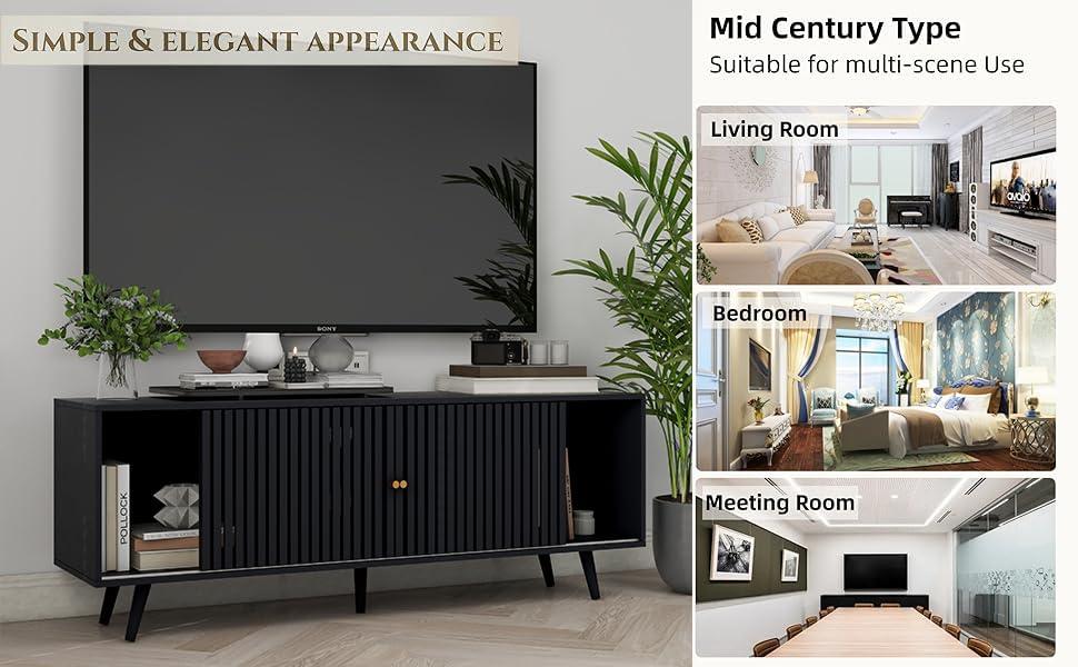 George Oliver Modern TV Stand for Televisions up to 70 Inches, with Sliding Doors and Storage, Television Stands, TV Consoles, Media Consoles for Living Room