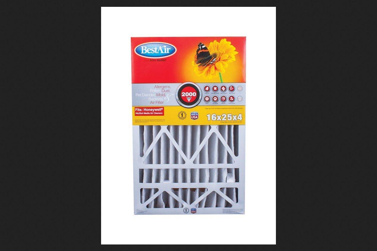 BestAir 3pk Honeywell 16X25X4 Replacement Air Furnace Filter Merv 11: Electrostatic, Captures Dust & Pollen, MERV 11