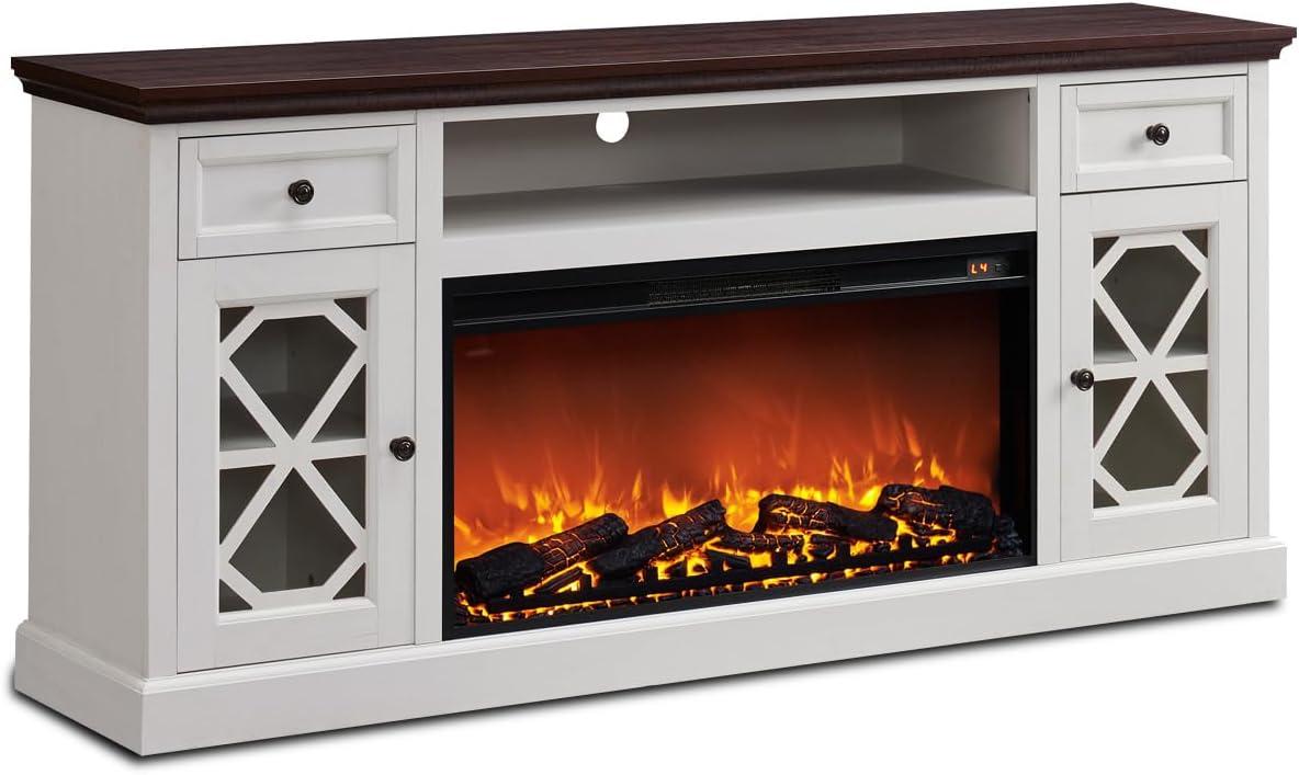 SinCiDo Farmhouse Fireplace TV Stand 75 Inch, Electric Fireplace TV Stand Up to 80 Inch TVs, Entertainment Center with Fireplace for Living Room