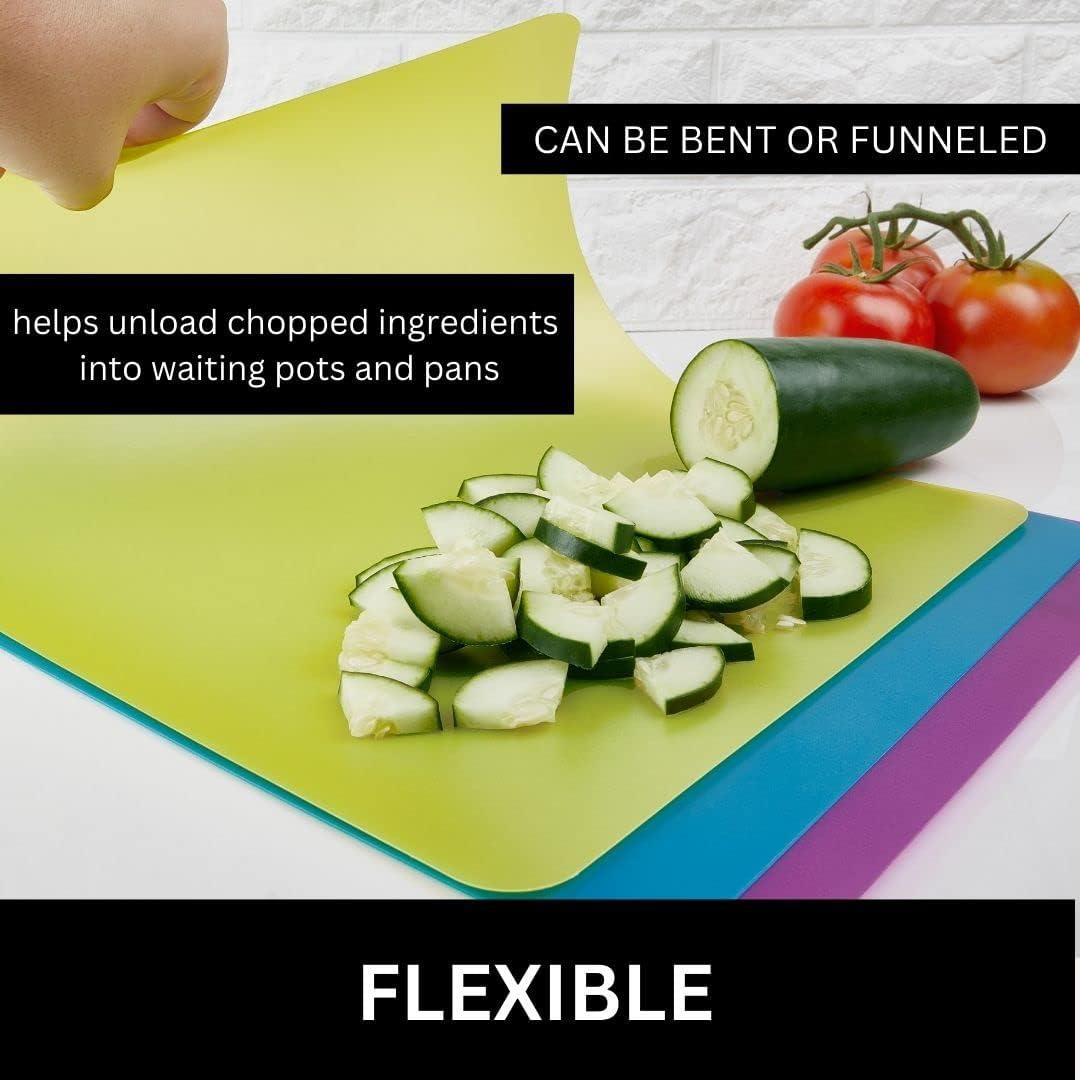 flexible plastic cutting board mats set, colorful kitchen cutting board set of 3 colored mats