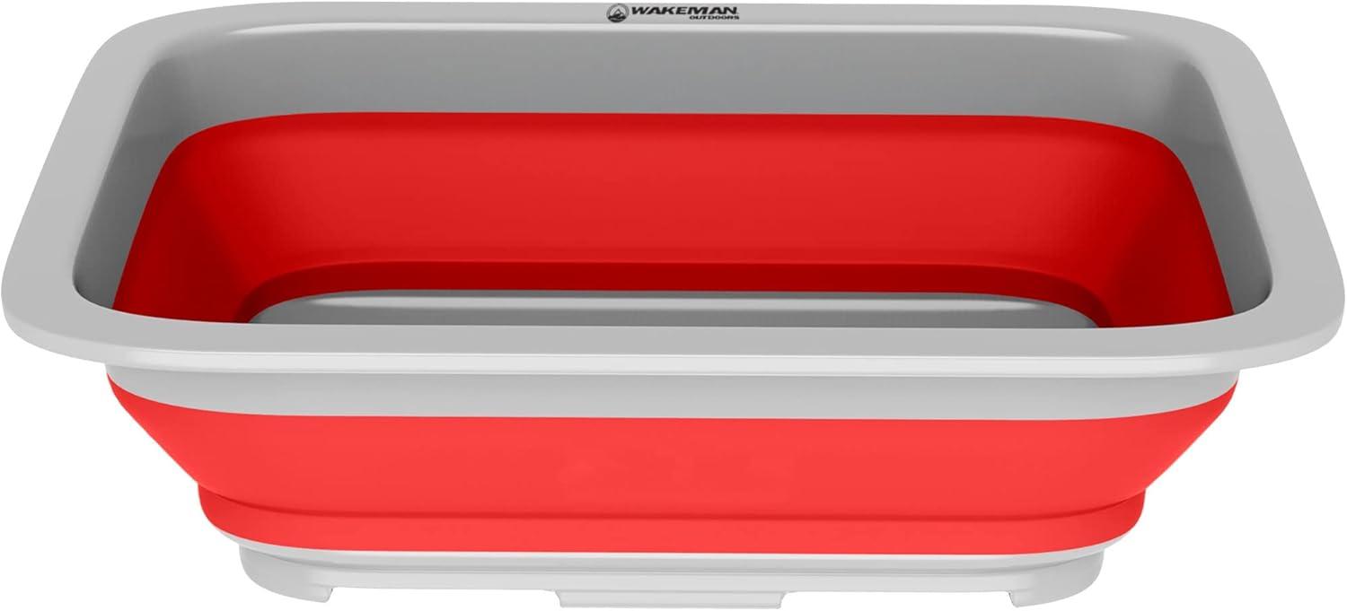 Collapsible Multiuse Wash Bin - Portable Wash Basin/Dish Tub/Ice Bucket with 10 L Capacity for Camping, Tailgating, More by Wakeman Outdoors (Red)