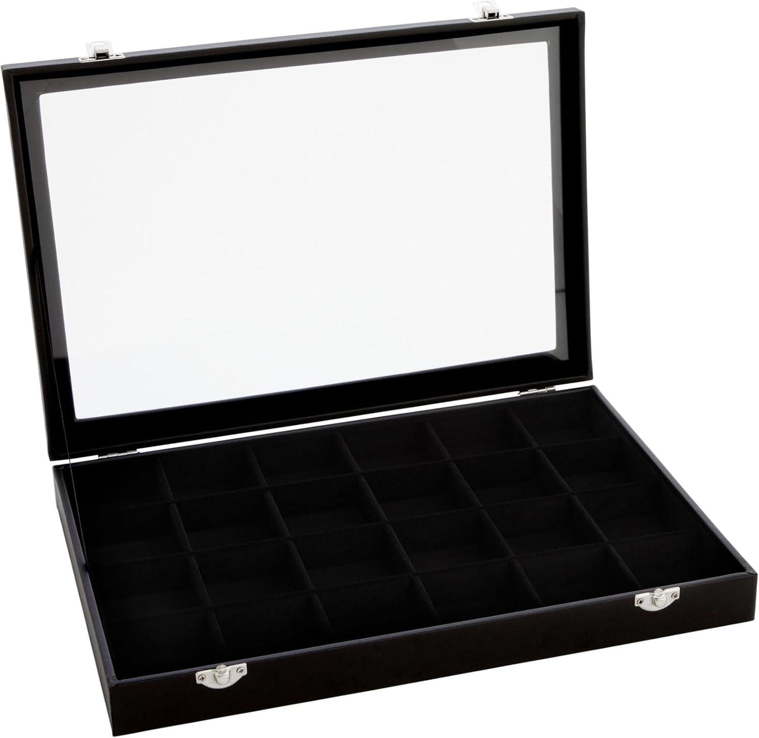 Juvale Black Jewelry Display Tray with Velvet Lining for Gemstones, Rocks, 24 Slots, 14 x 9.5 x 2 In