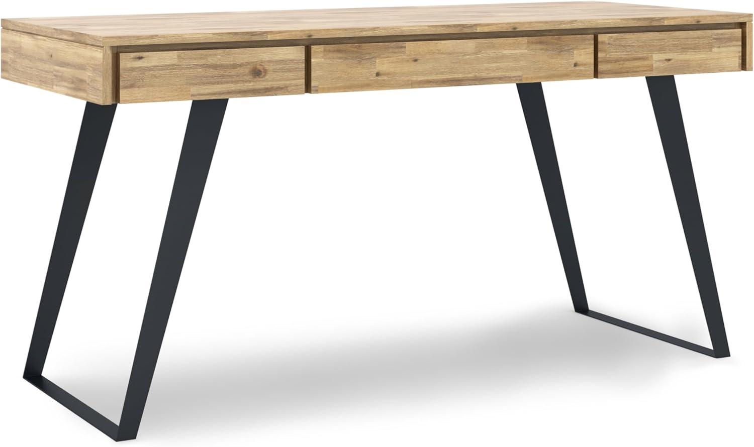 Simpli Home Lowry Solid Acacia Wood Desk, Industrial Style with Keyboard Tray and 2 Drawers