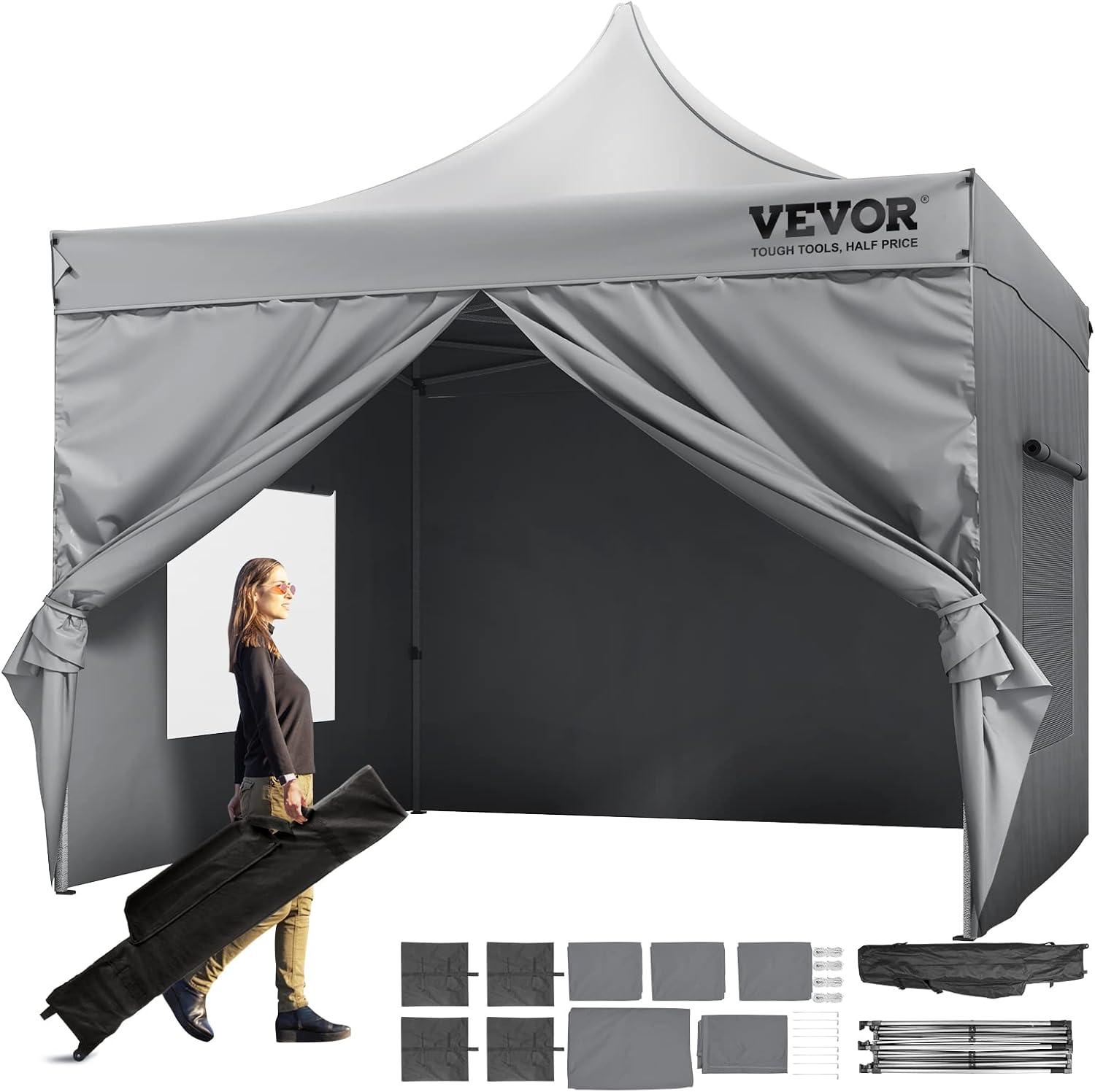 VEVOR 10x10 FT Gray Pop-Up Canopy Tent with Sidewalls