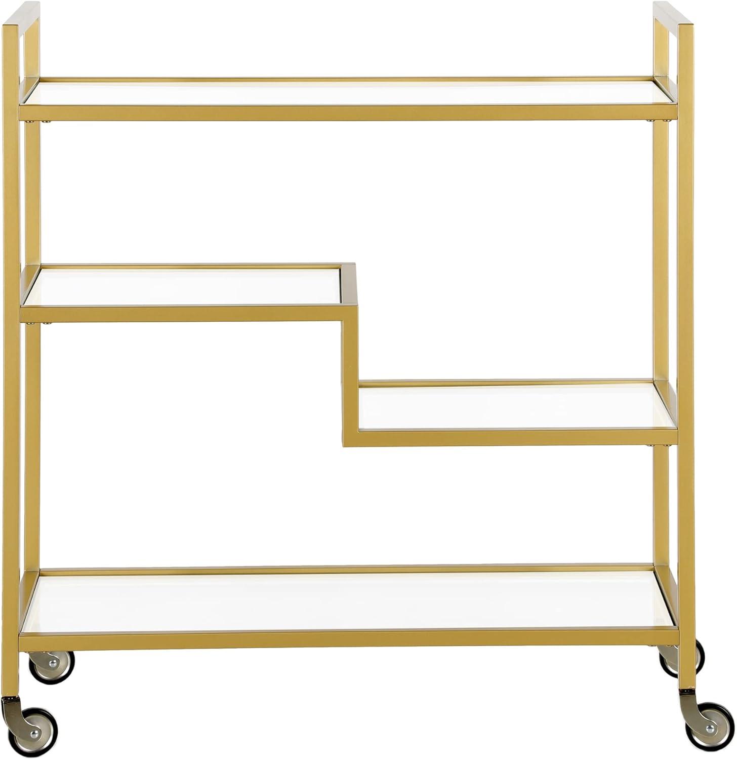 Gold Rectangular Bar Cart with Glass Shelves