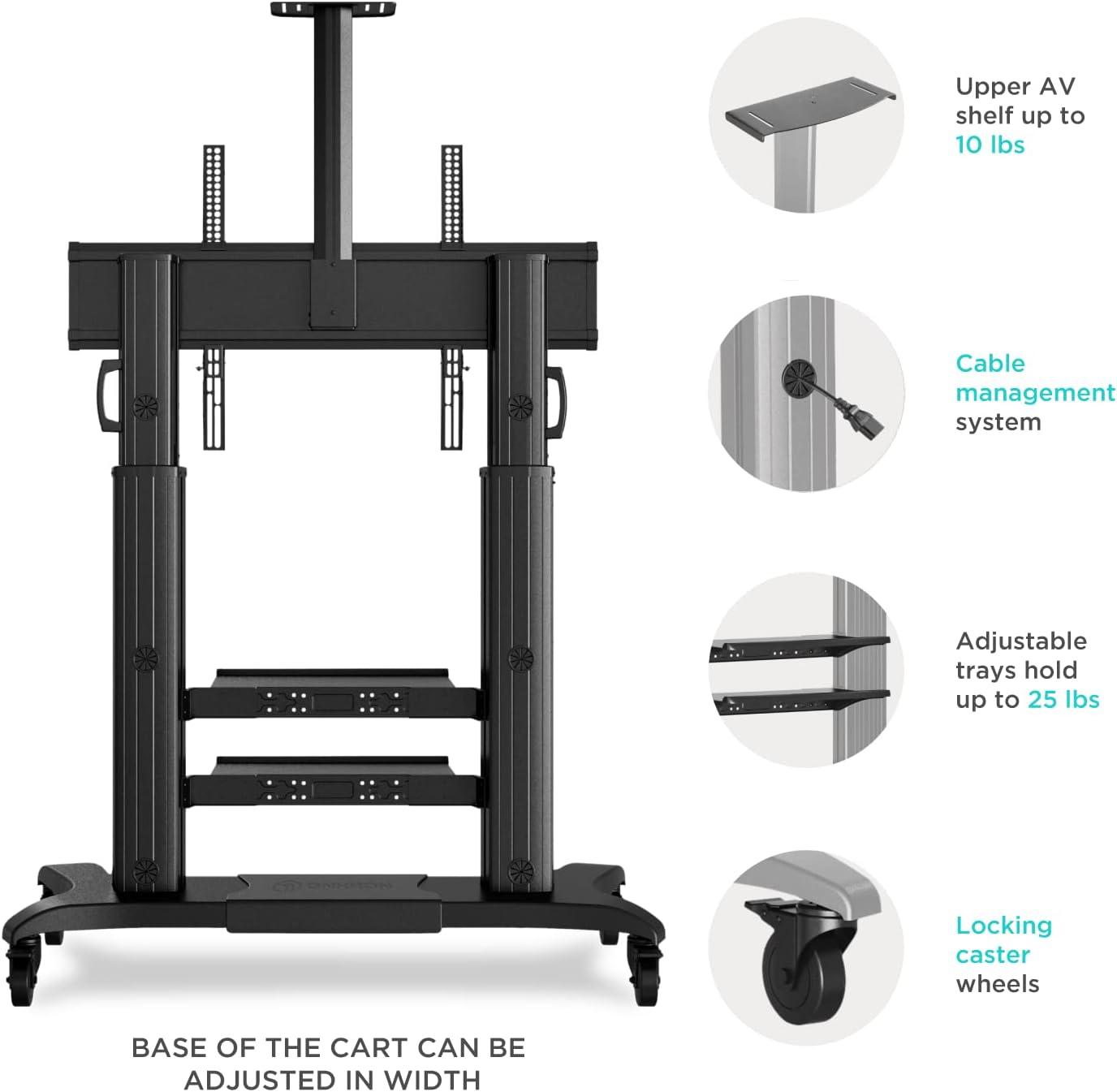 ONKRON Mobile TV Stand for 60-100 Inch Flat/Curved TV up to 301 lbs, Heavy Duty TV Stand Height Adjustable